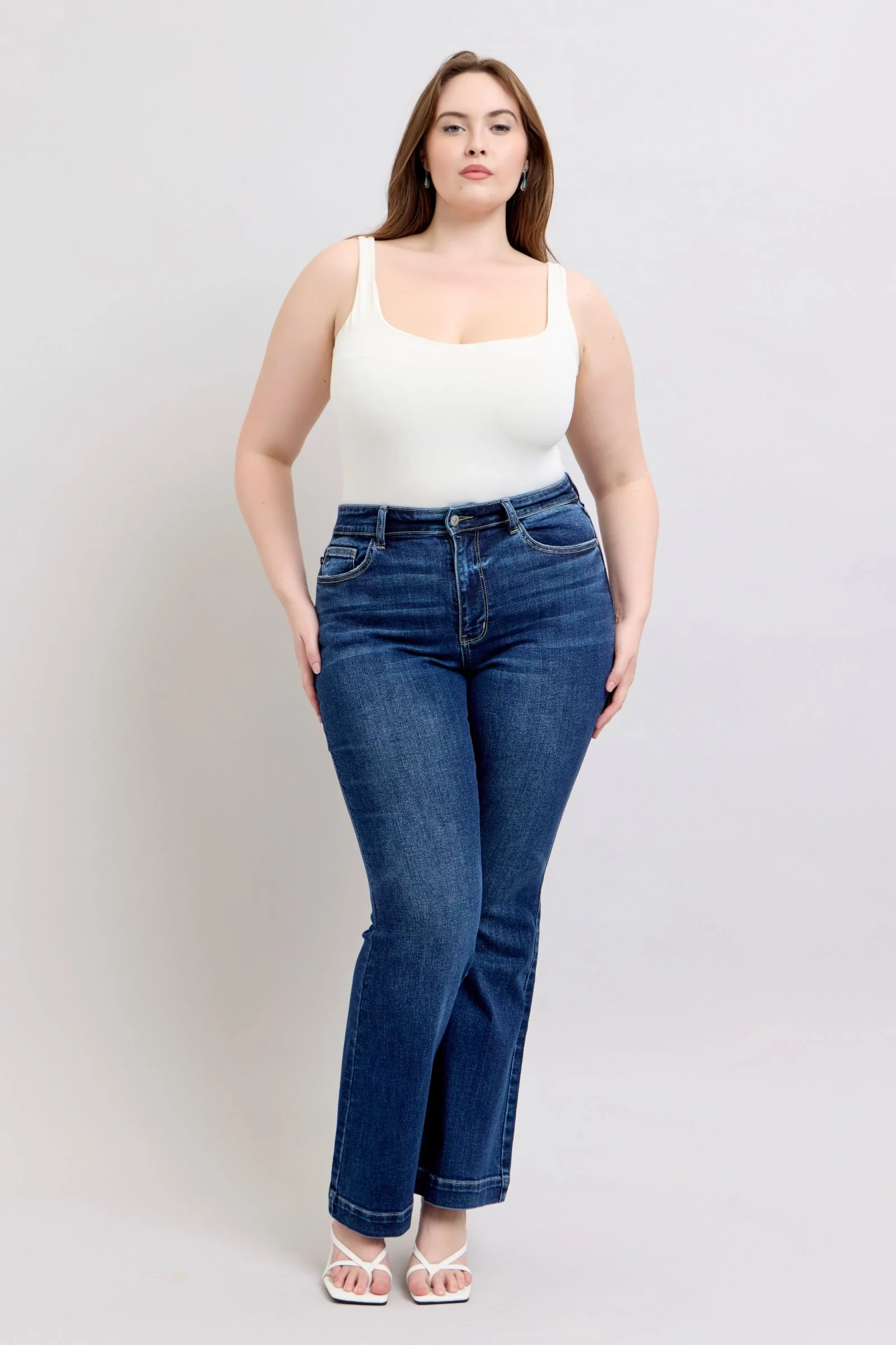 Blue Full Size High Rise Flare Jeans with Pockets Plus Size