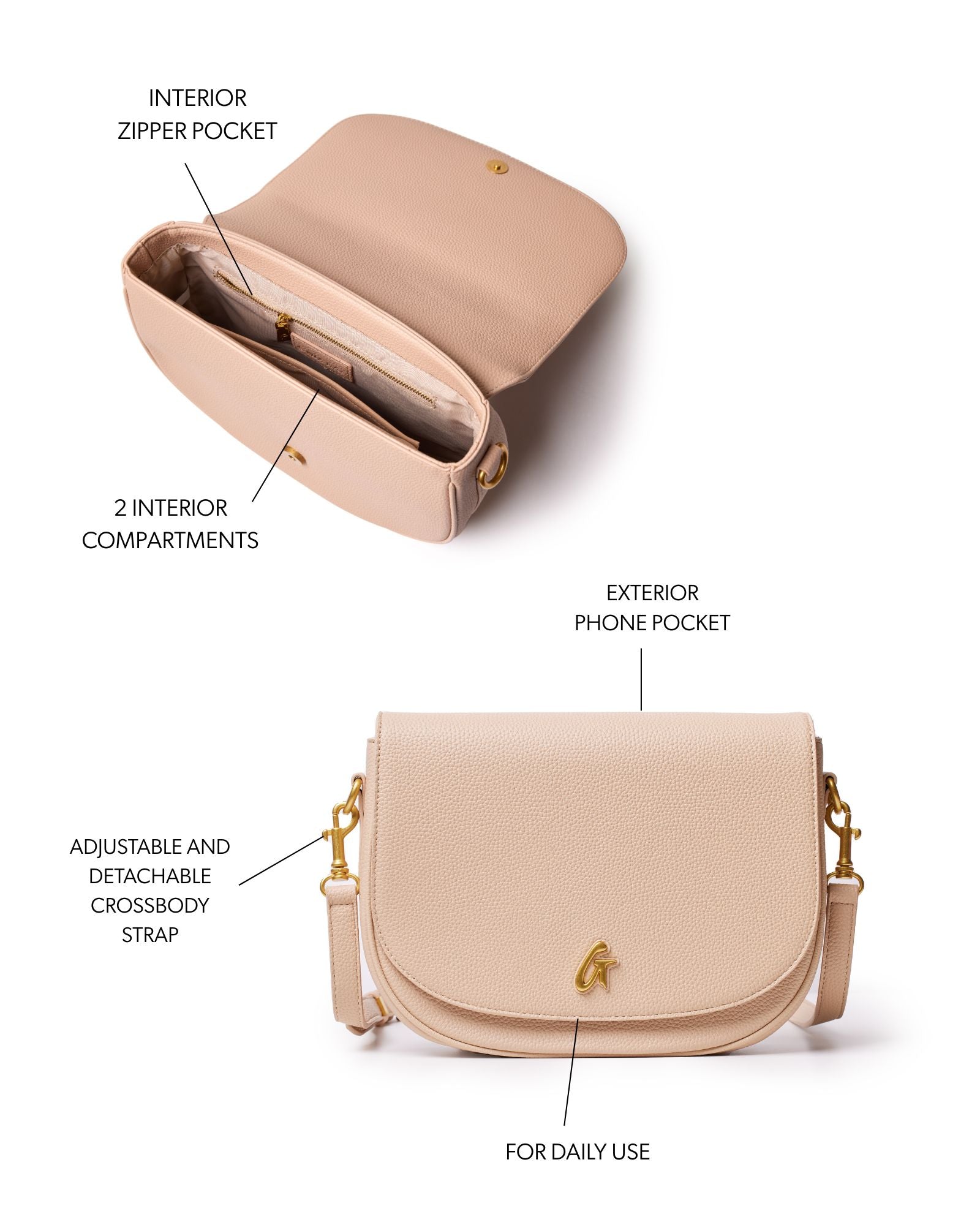 LARGE PEBBLE SHOULDER BAG - NUDE