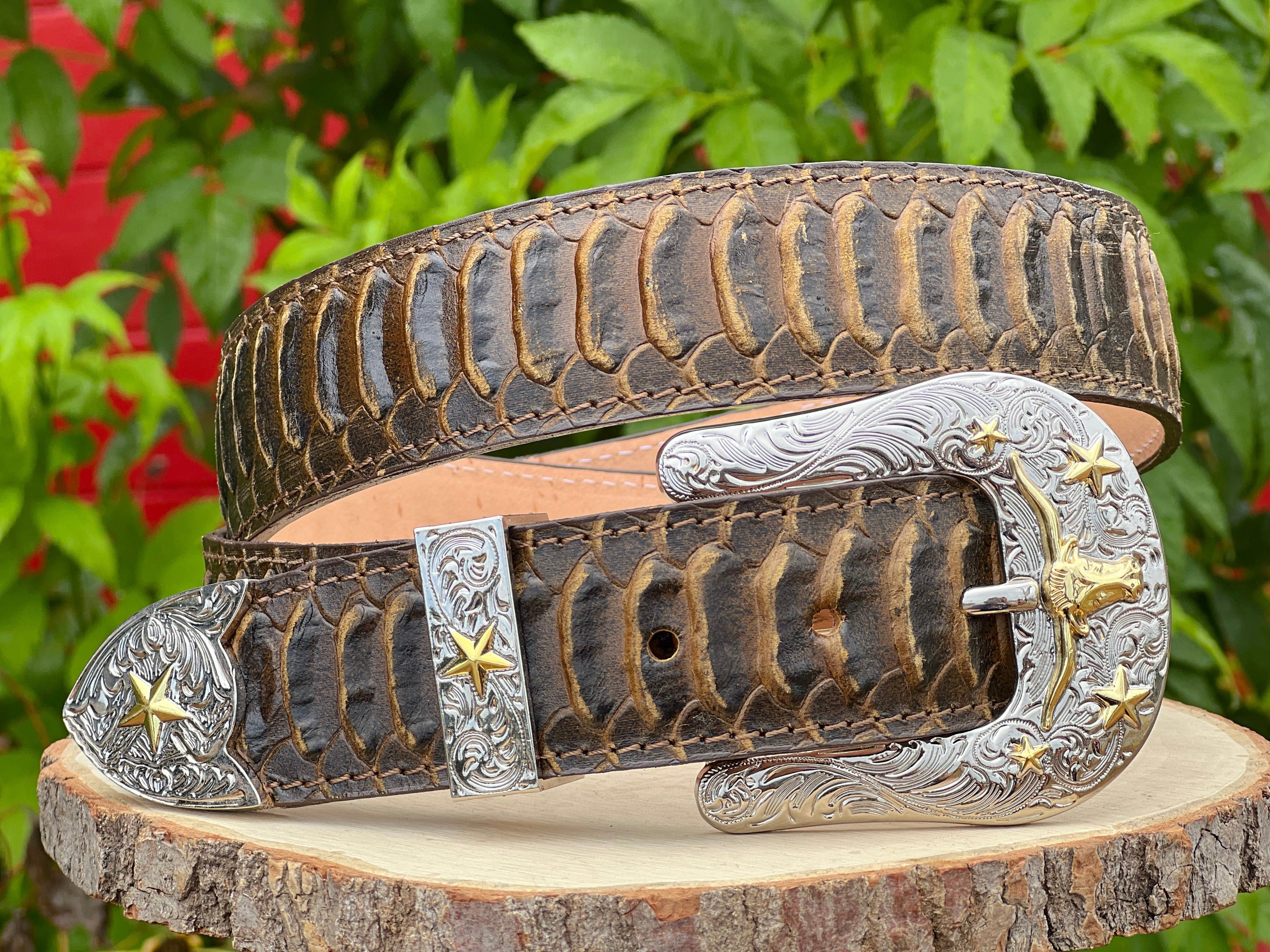 Rustic Brown Python Leather Belt
