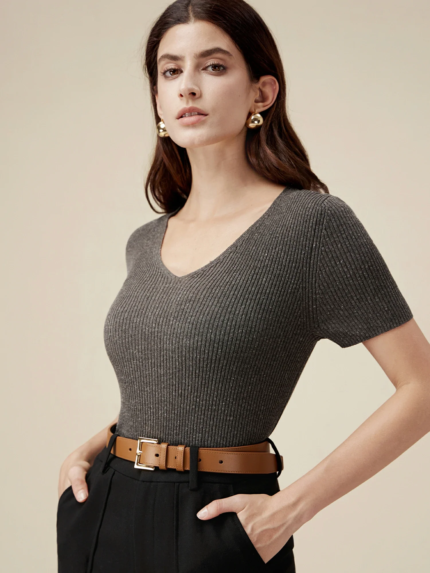 Linen & Lyocell Slim Fit Casual Basic Top