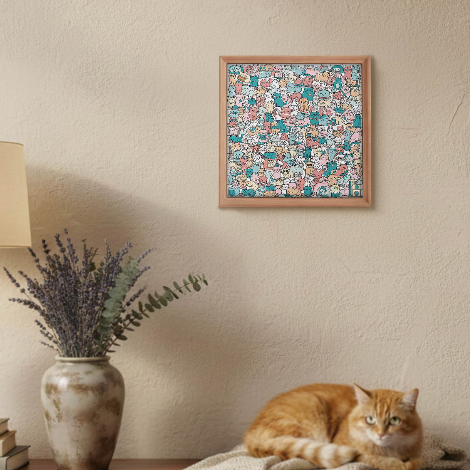 200 Pcs Morandi-Colored Lovely Cat Shaped Square Wooden Jigsaw Puzzle
