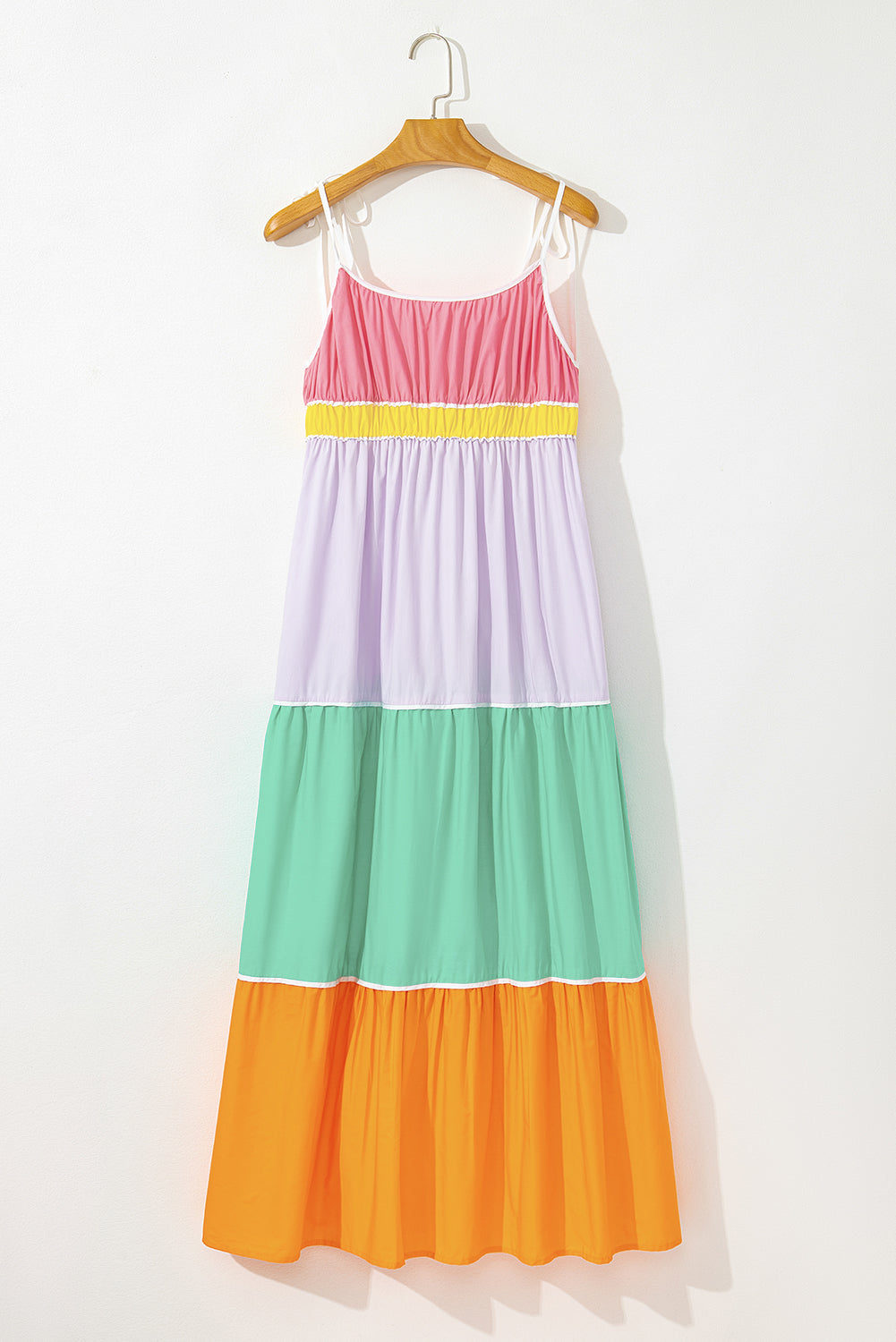 Multicolour Colorblock Self-Tie Straps High Waist Flowy Maxi Dress With Pockets
