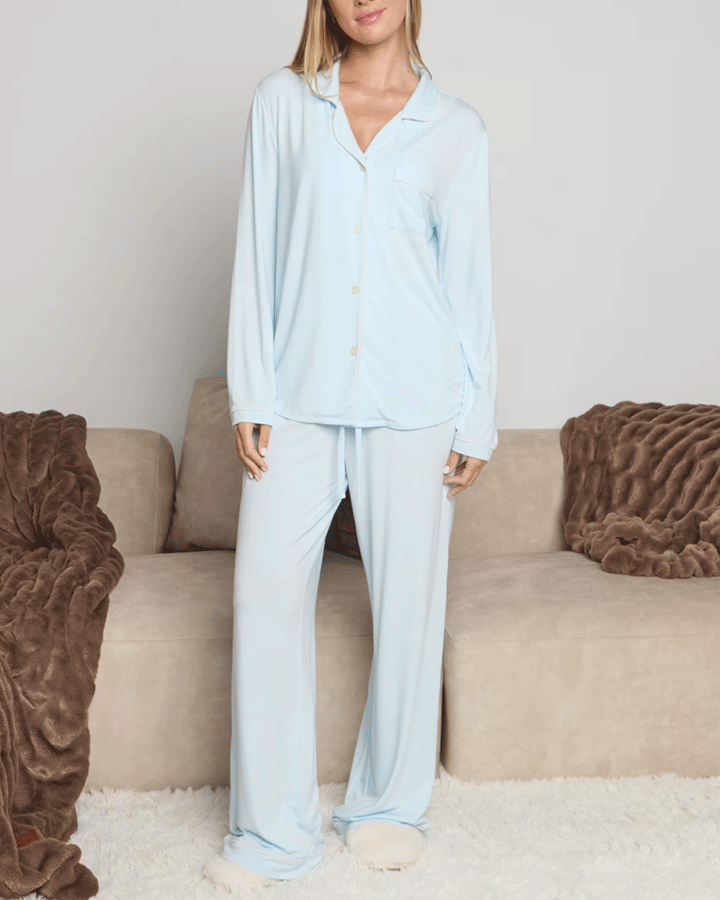 Women’s Soft Button-Up Pajama Set – Long Sleeve Lounge Top & Pants