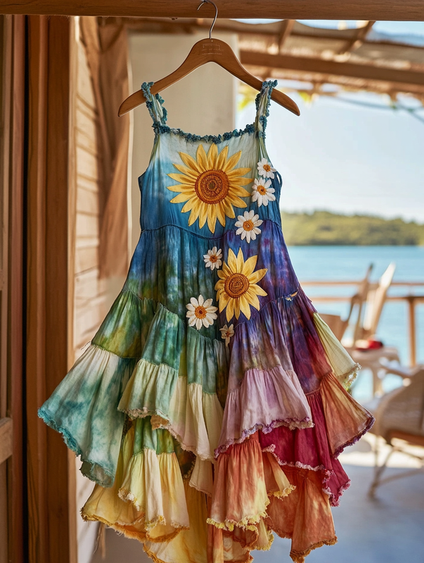 Summer Rainbow Lace Patchwork Dress 583c