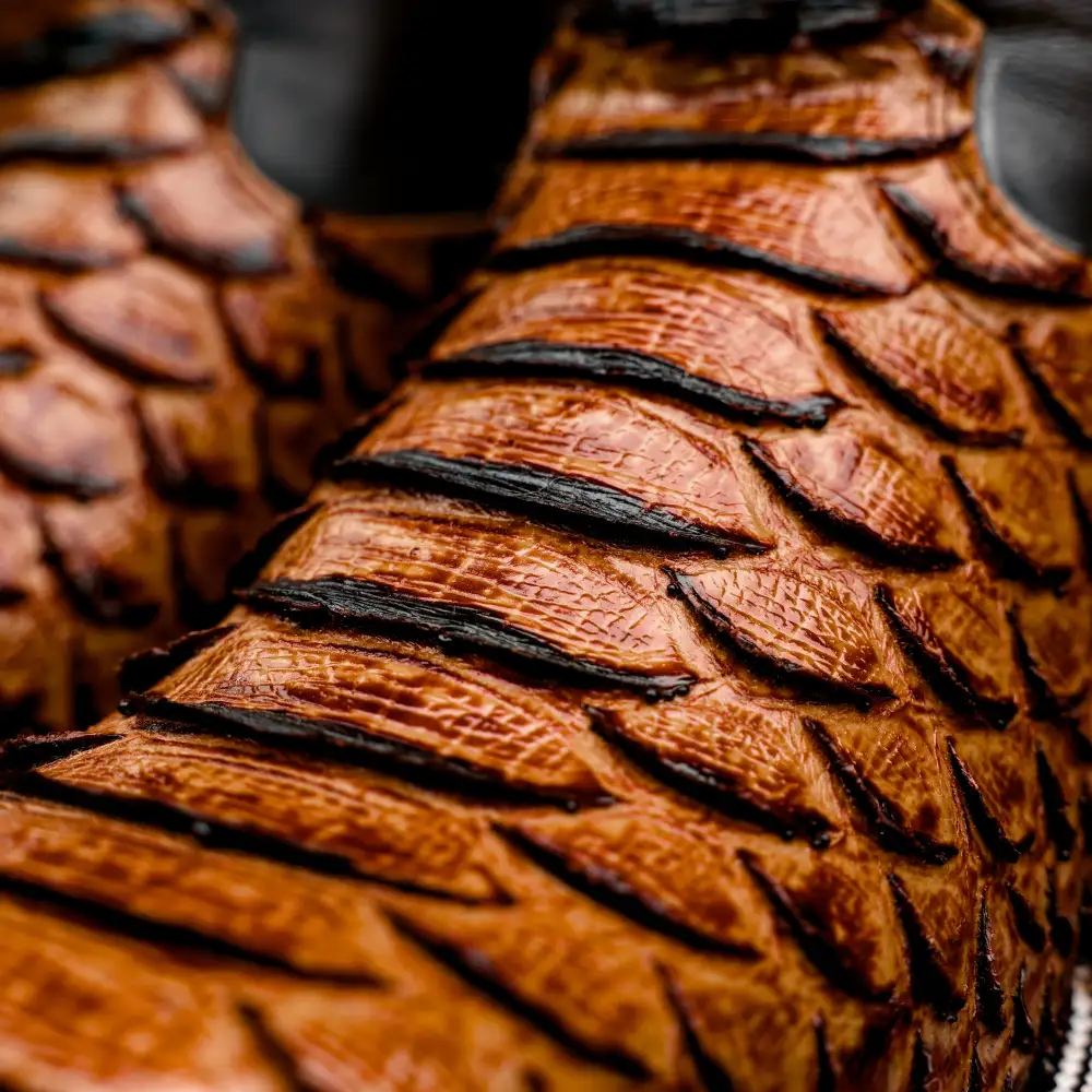 Honey Cognac Python Leather Boots - Square Toe