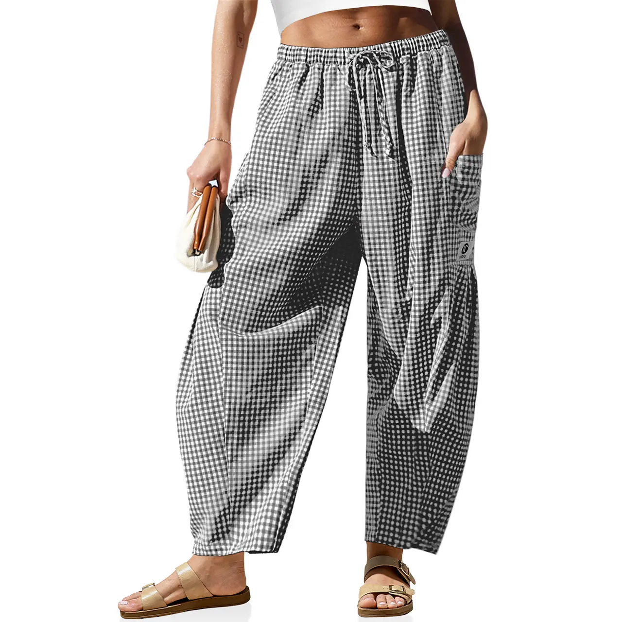 Gingham Wide Leg Harem Pants for Women