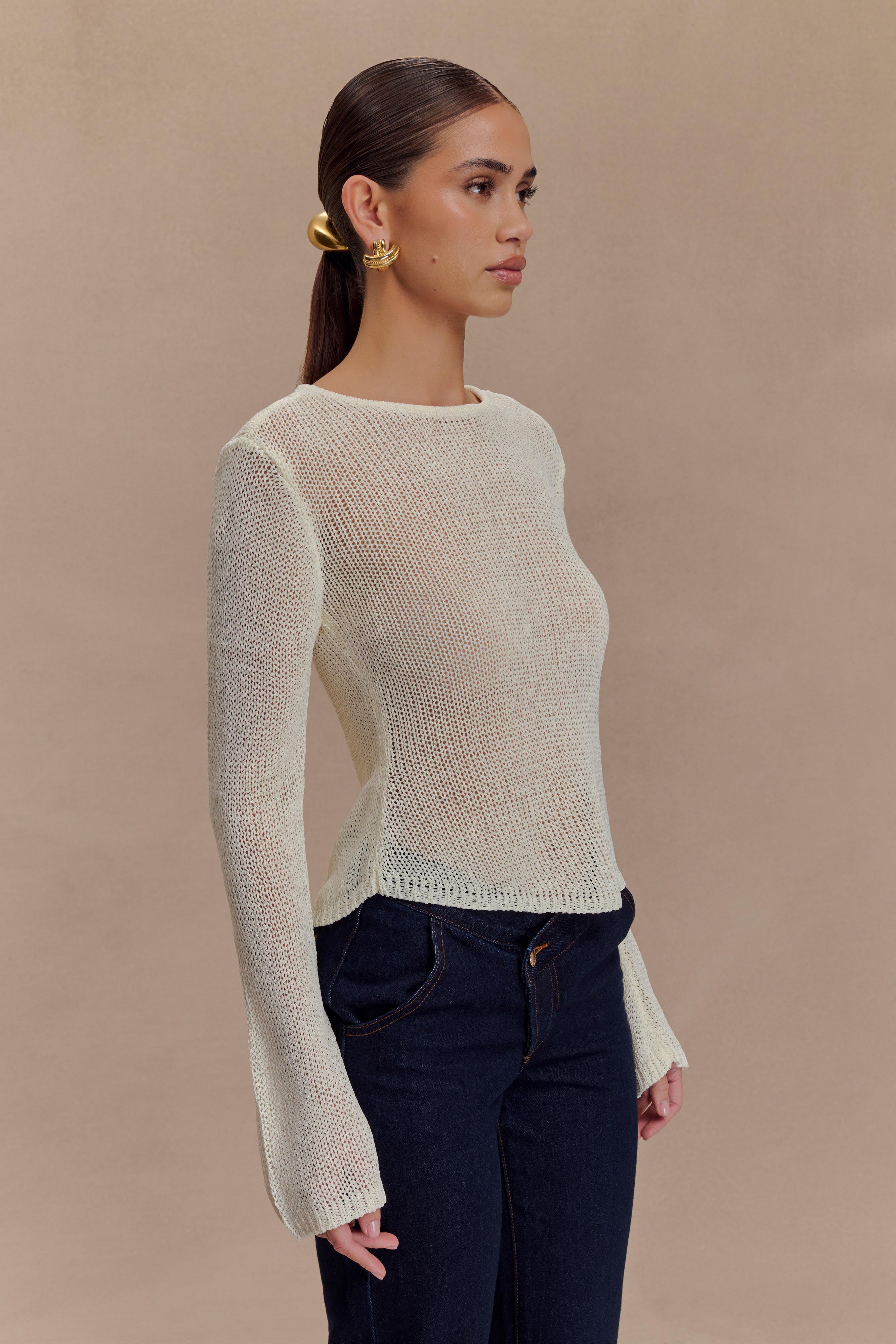 White Long Sleeve Knit Top
