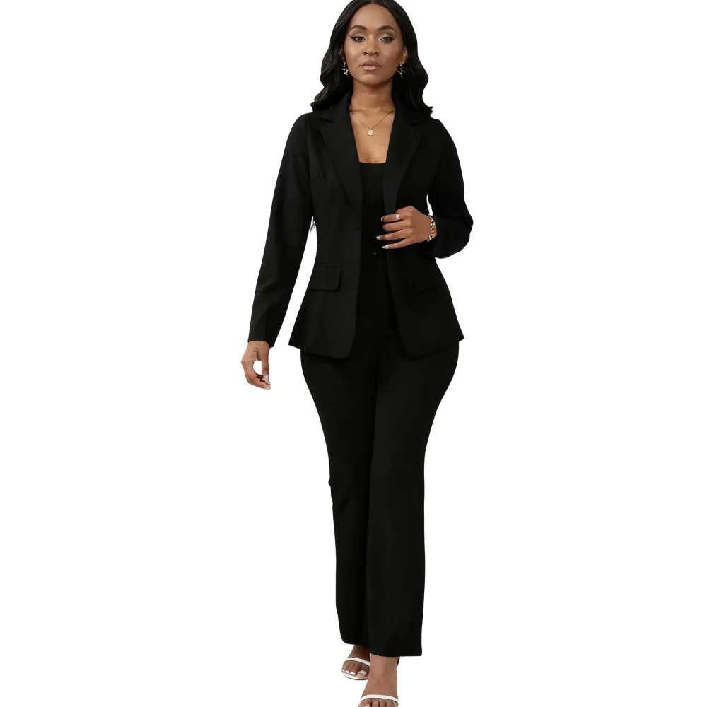 Women's Plain Lapel Blazer & Pants Set