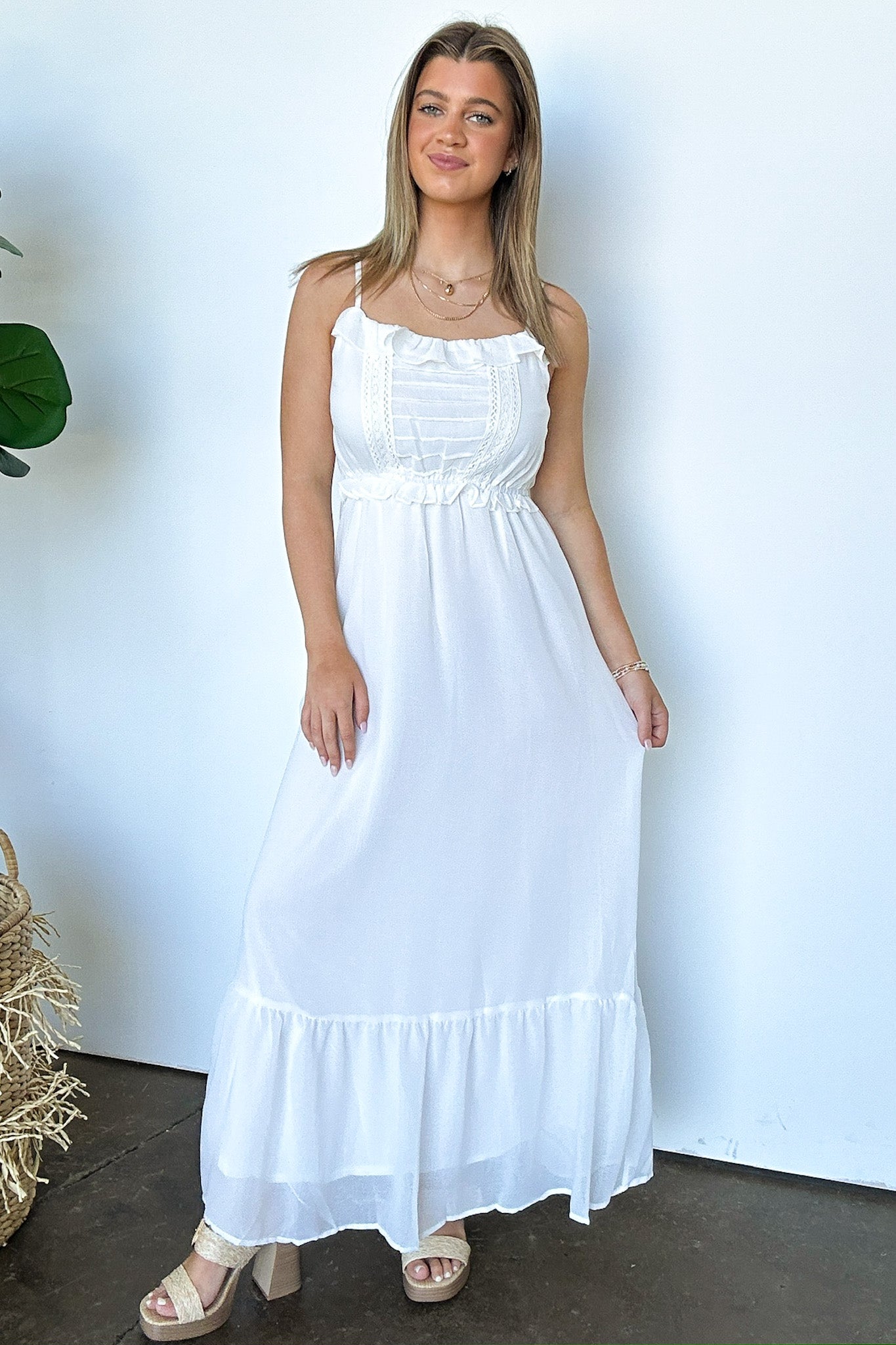 Ruffle and Lace Detail Maxi Dress
