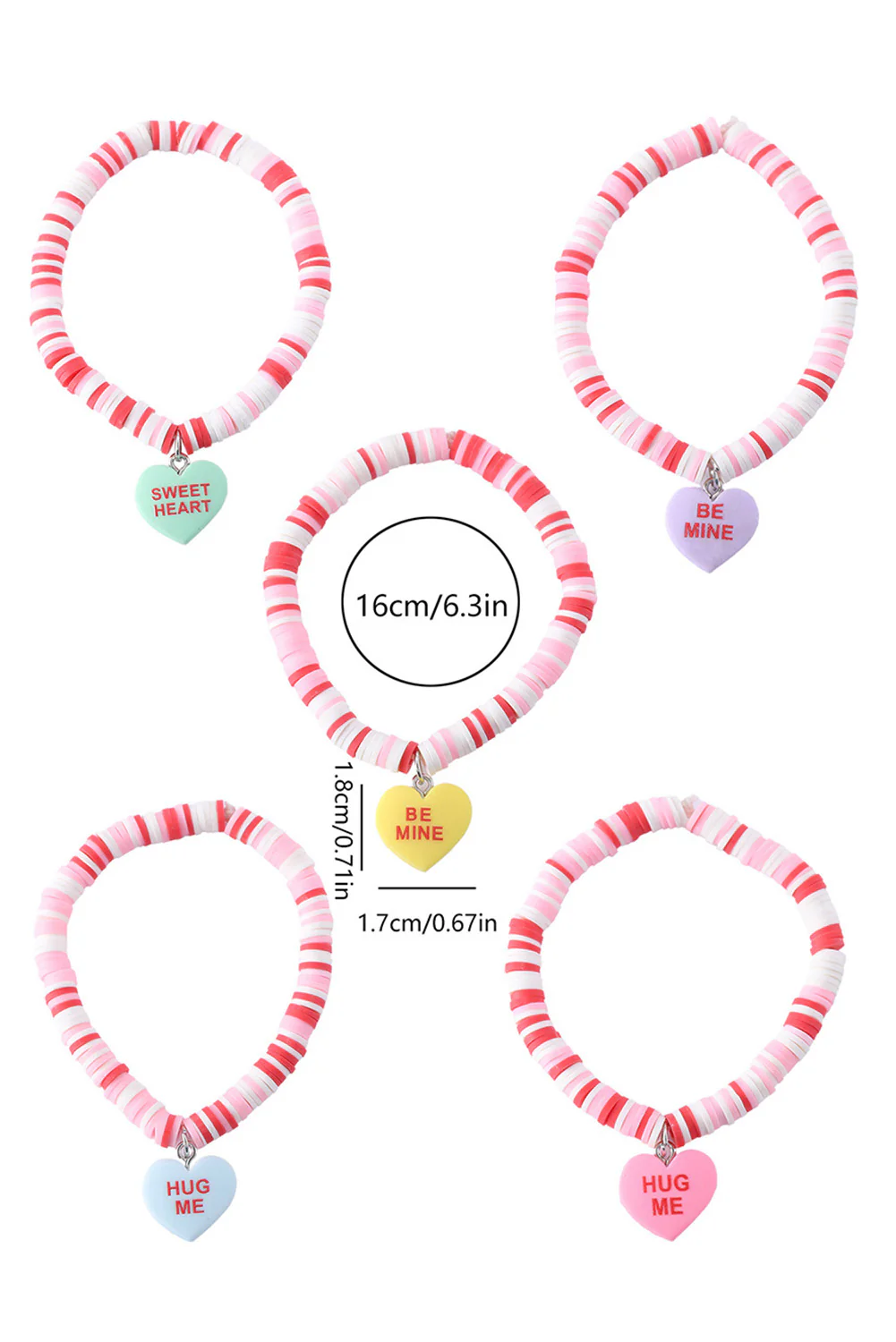 Pink Heart Shape Charm Beaded Multi Layer Bracelet Set