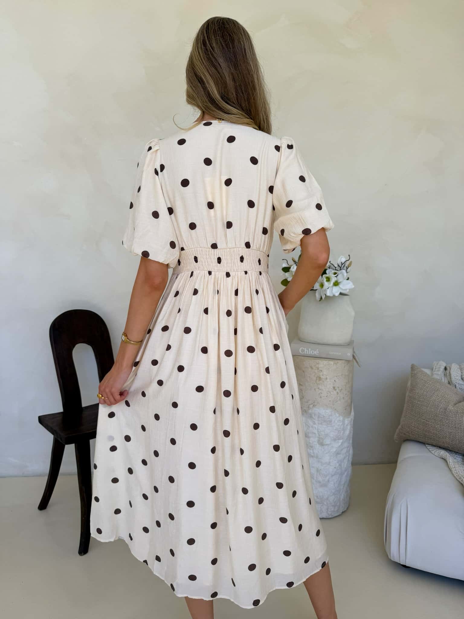 Bonnie Dress - Crème Cafe  Polka Dot