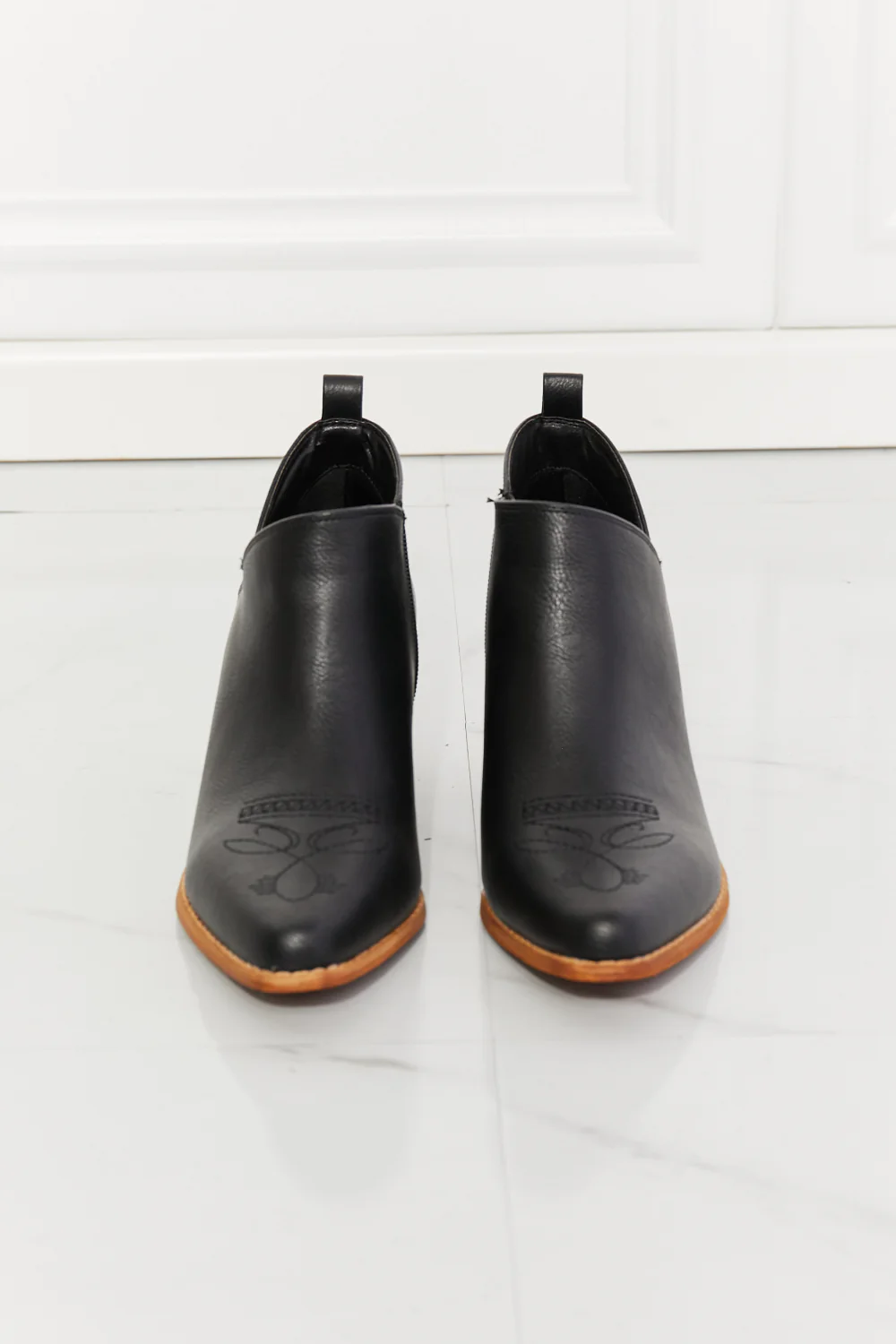 Trust Yourself Embroidered Crossover Cowboy Bootie in Black