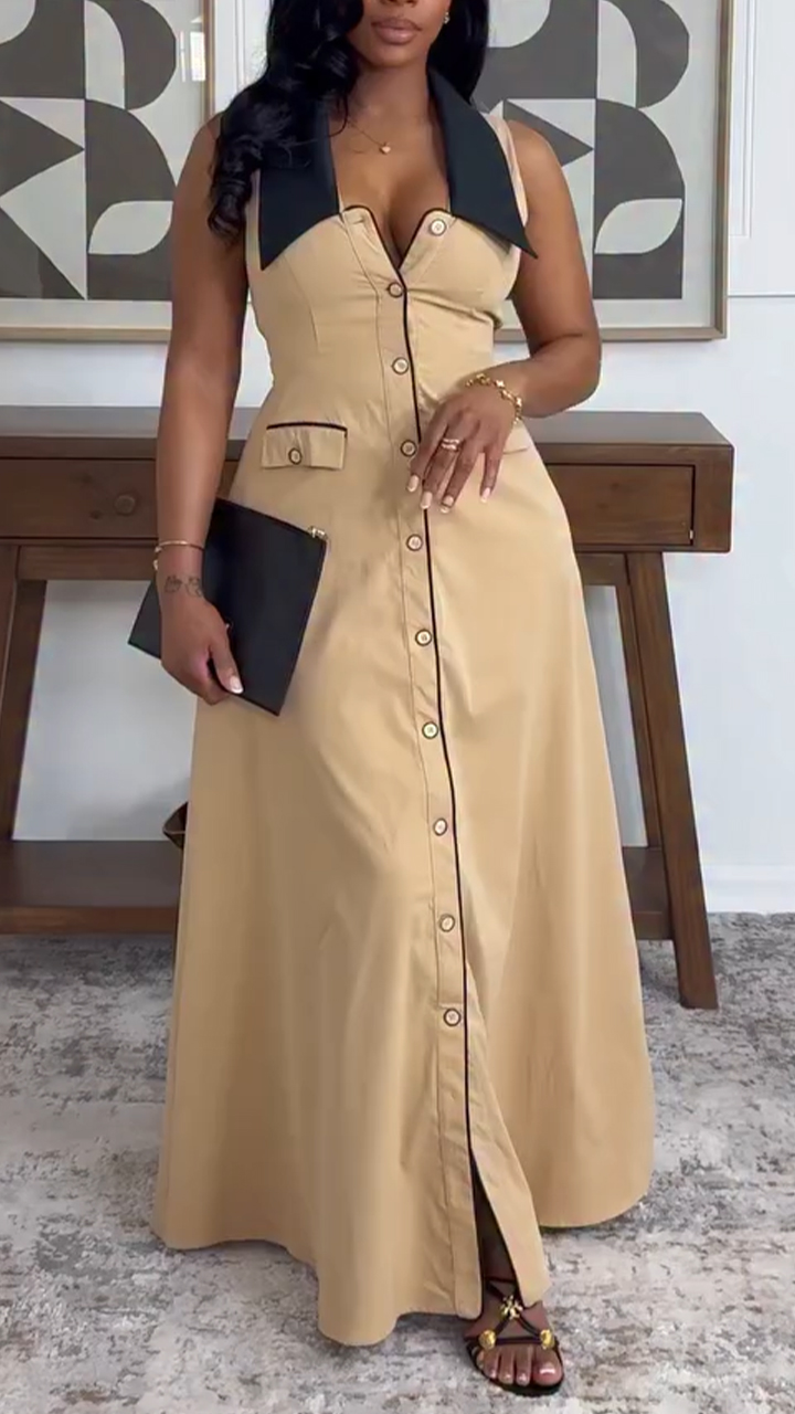 Women Lapel Breasted Casual Dress with Temperament