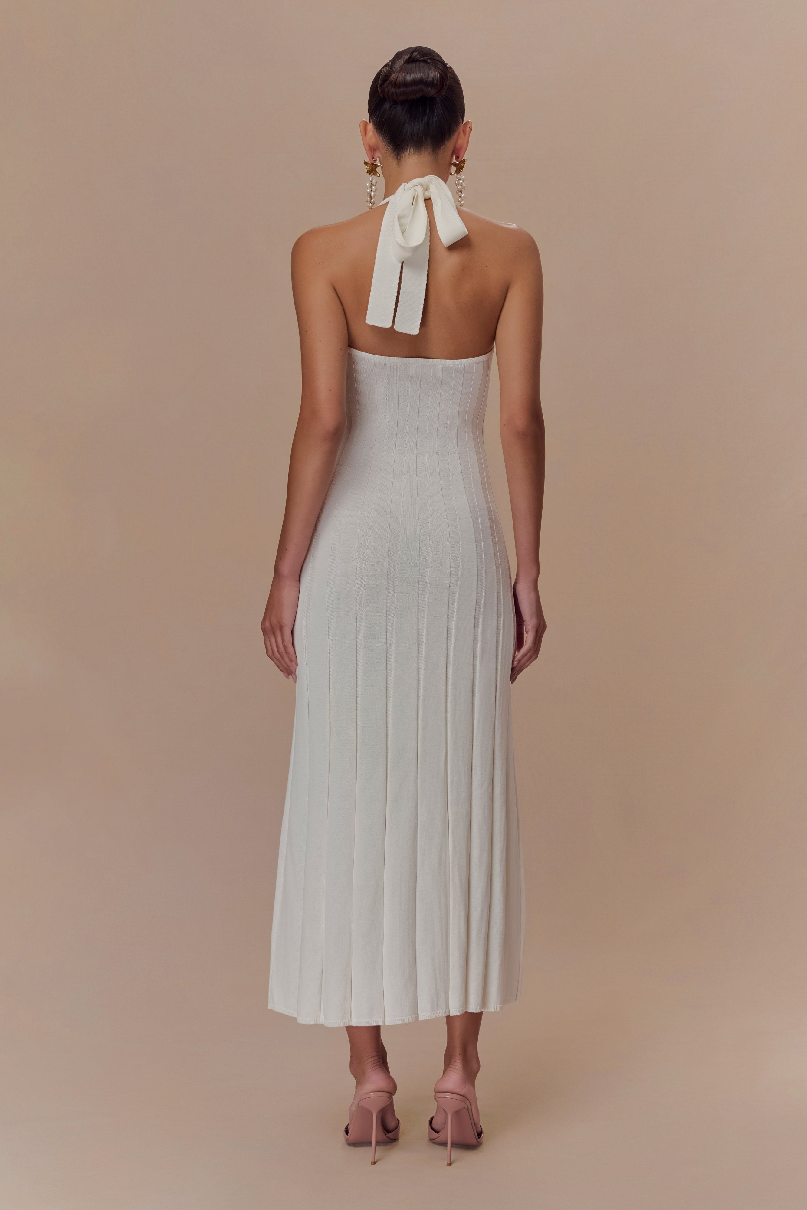 Ivory Halter Knit Midi Dress