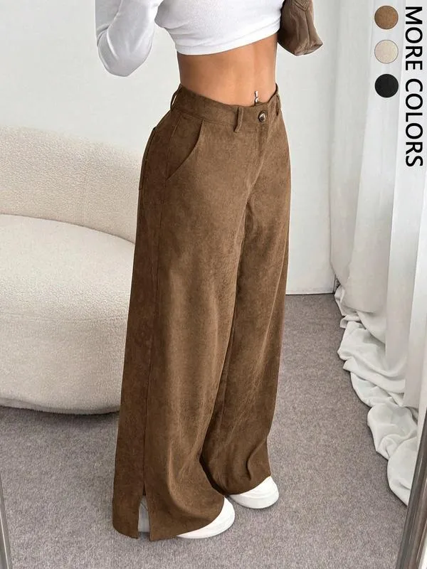 Women's Casual Pants Vintage High-End Split Wide Leg Loose Corduroy Long Pants