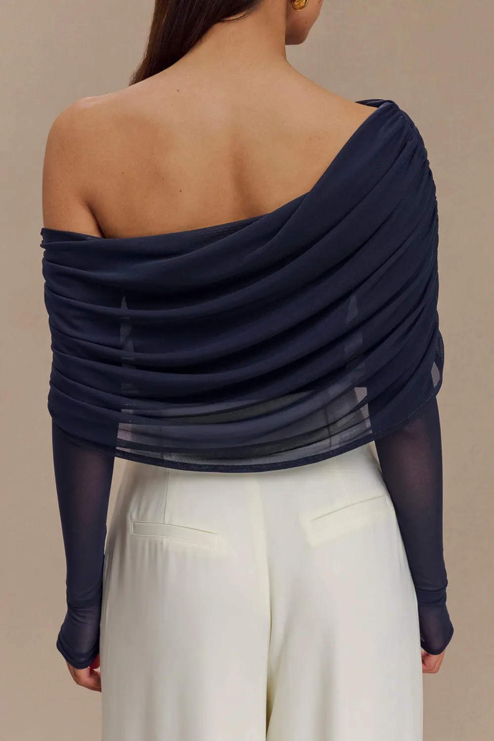 Sheer Mesh Off Shoulder Top