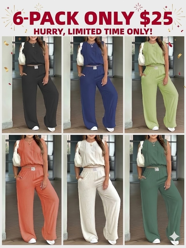 Women's 2-Piece Solid Color Tank Top & Wide Leg Pants Set