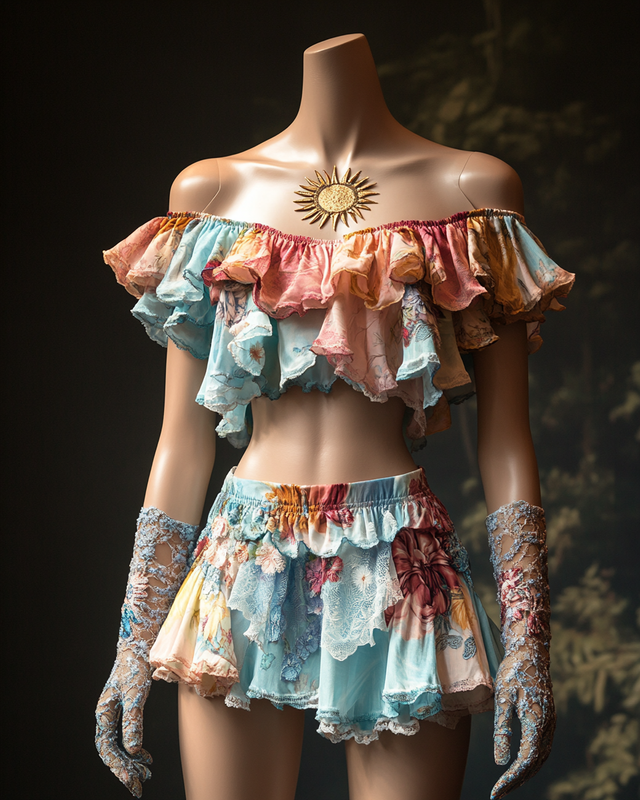 Sexy Elegant Ruffle Top + Skirt Two-Piece Swimsuit  184f