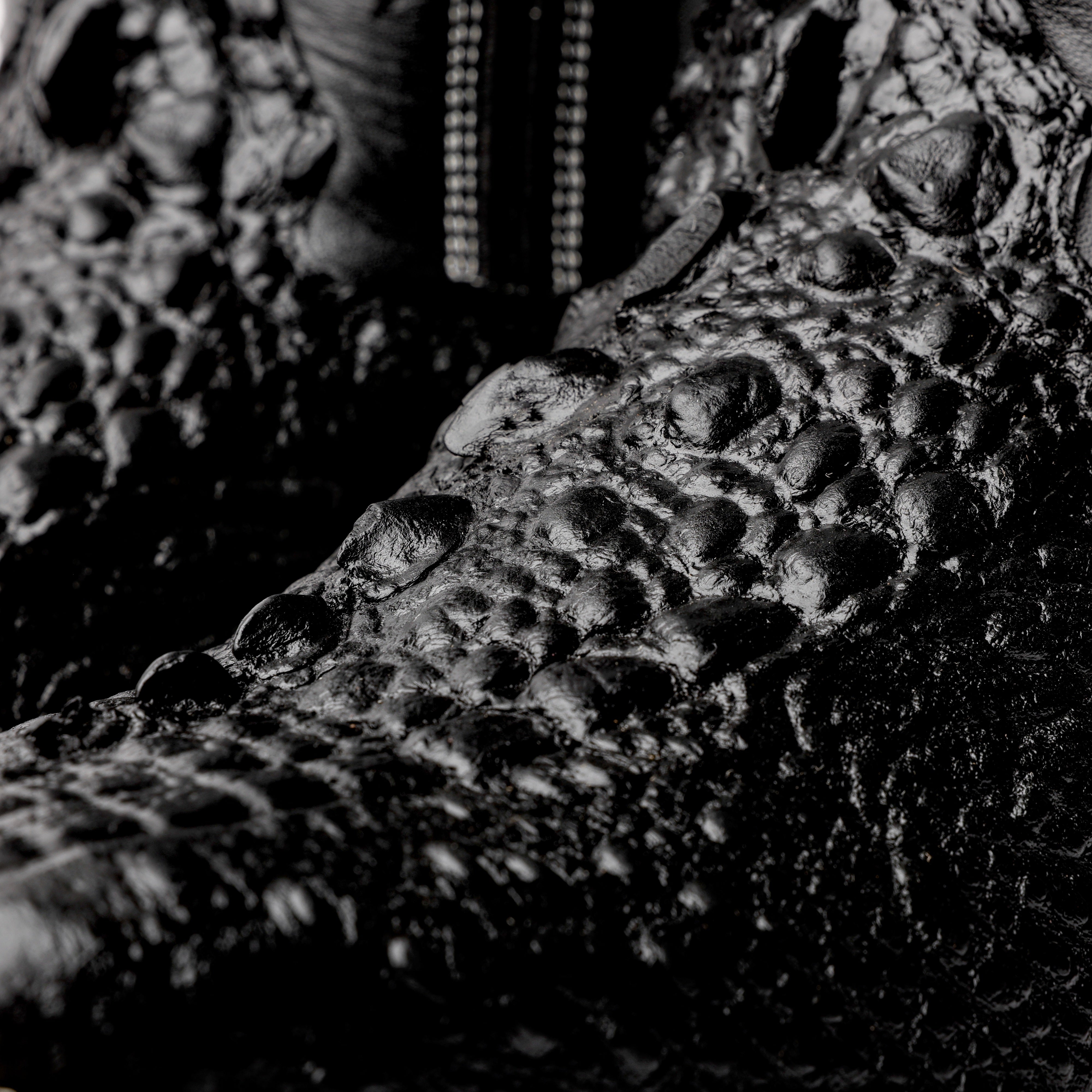 Black Snapping Turtle Leather Boots - Square Toe