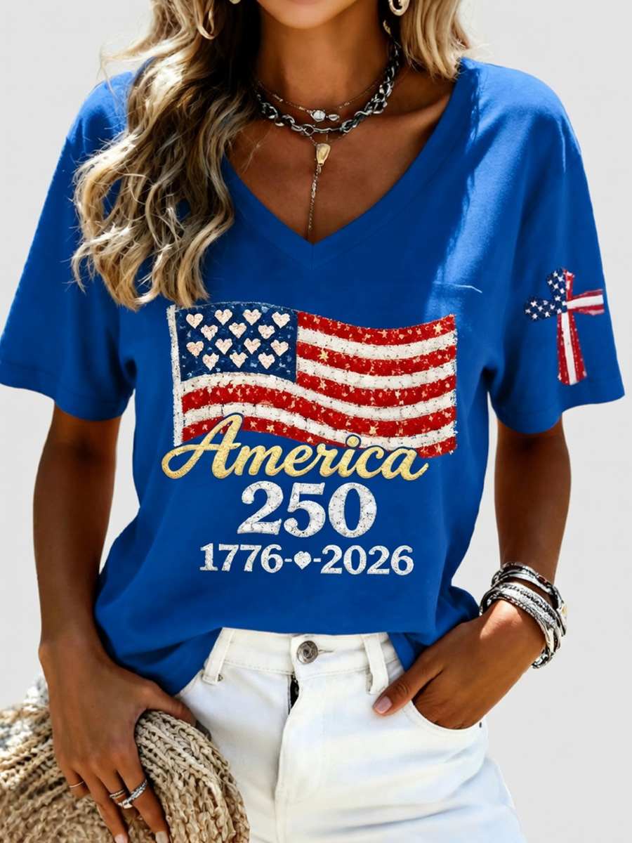 Women's Casual 250th Anniversary Independence Day Printed T-shirt