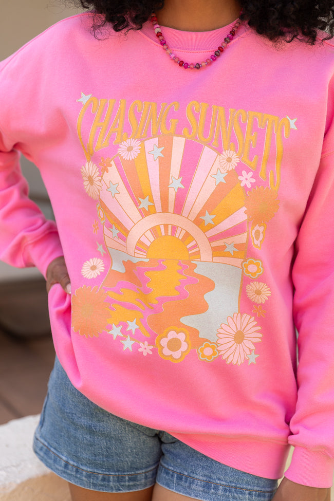 Chasing Sunsets Pink Graphic Sweatshirt