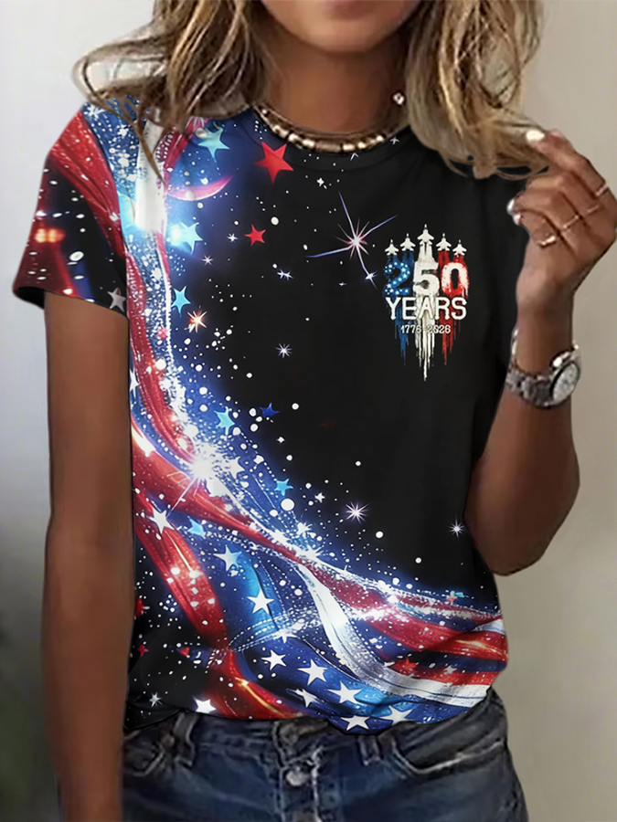 Women'S Independence Day 250Th Anniversary Printed Round Neck Short Sleeve T-Shirt