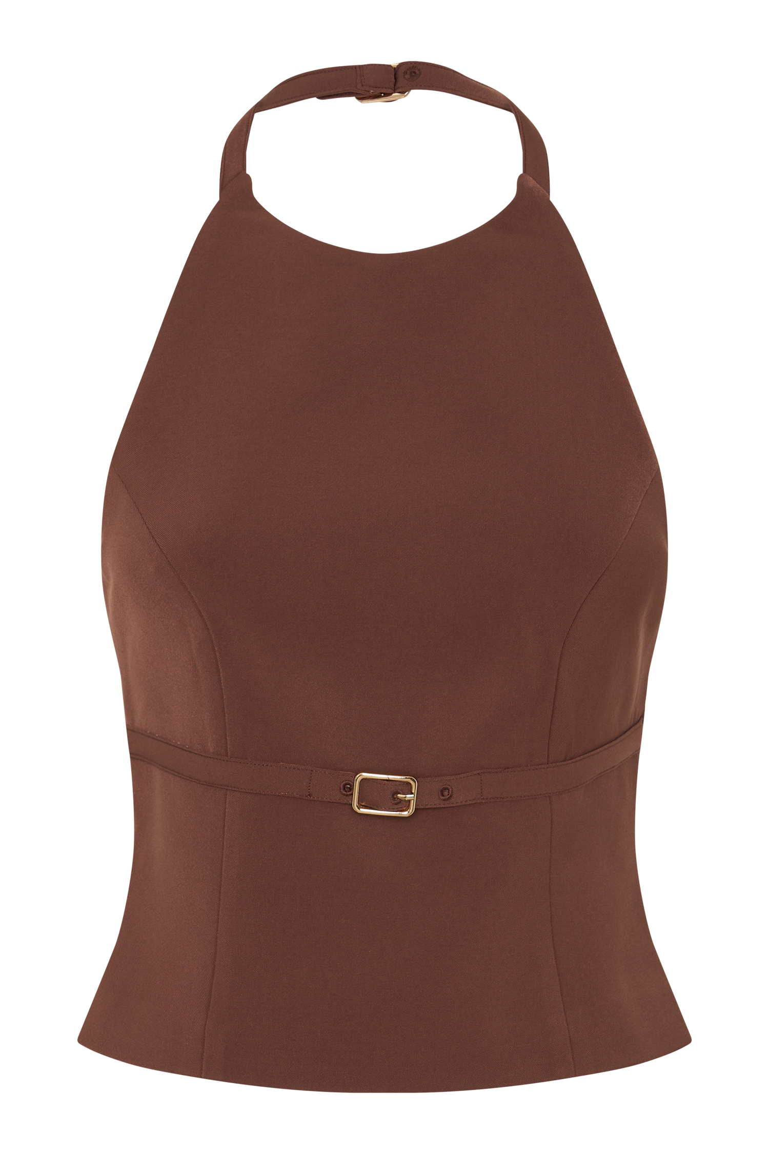 Wood Suiting Halter Top With Buckle