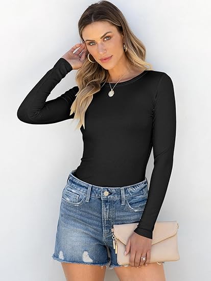 Women's Slim Fit Rib Knit Long Sleeve Top