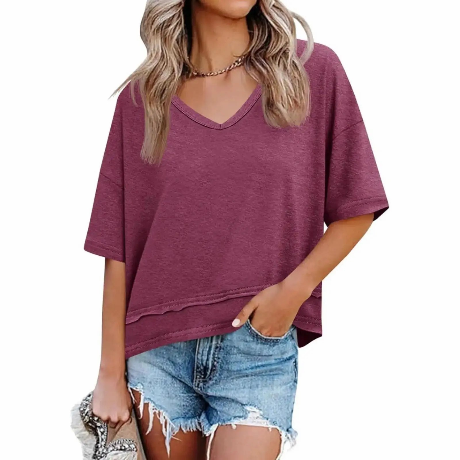 Women’s Premium Summer V-Neck Tee - Breezy & Effortless Loose Fit