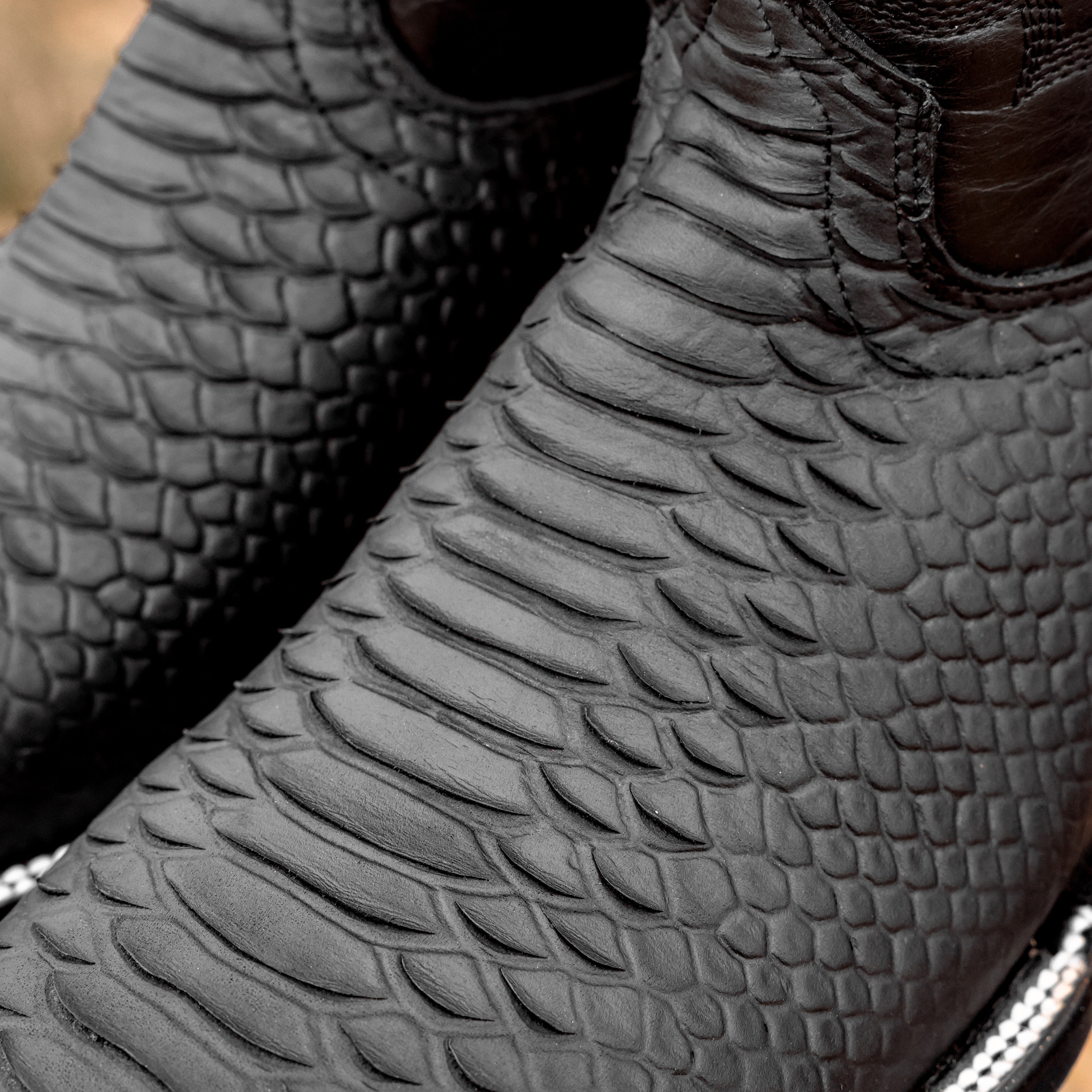 Matte Black Python Leather Boots - Square Toe