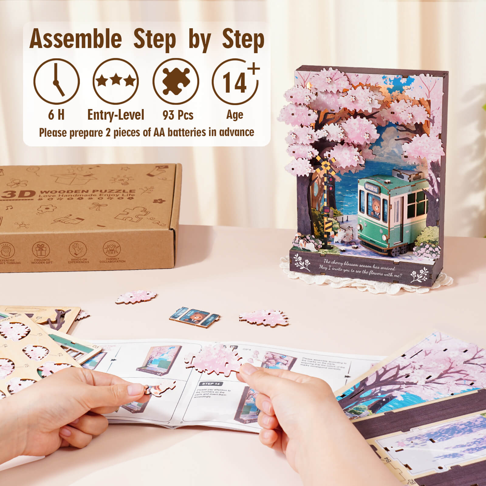 Sakura Rendezvous â€“ DIY Wooden Painting, 3D Puzzle Craft Kit