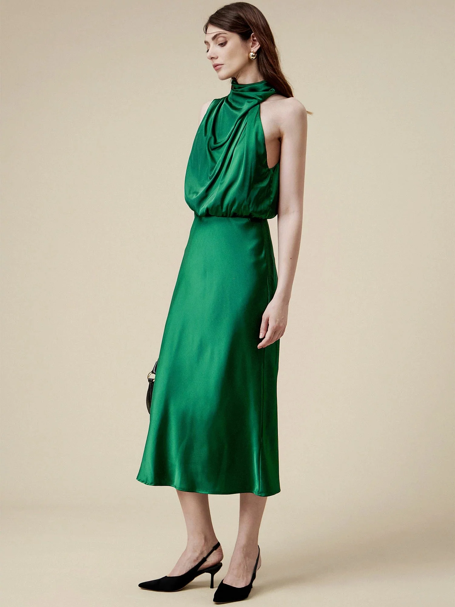 85% Acetate Irregular Neck Satin Dress