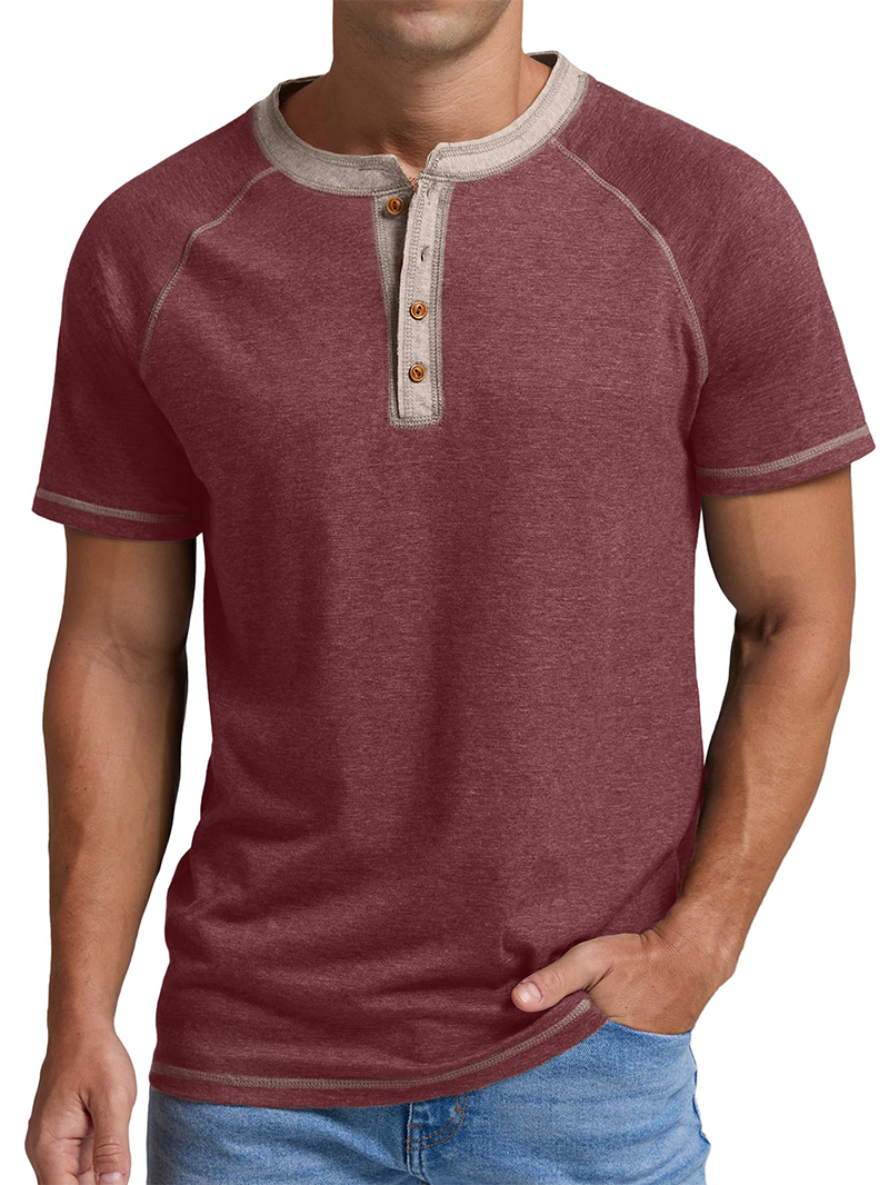 Men's Knitted Contrast Color Short Sleeve T-Shirt