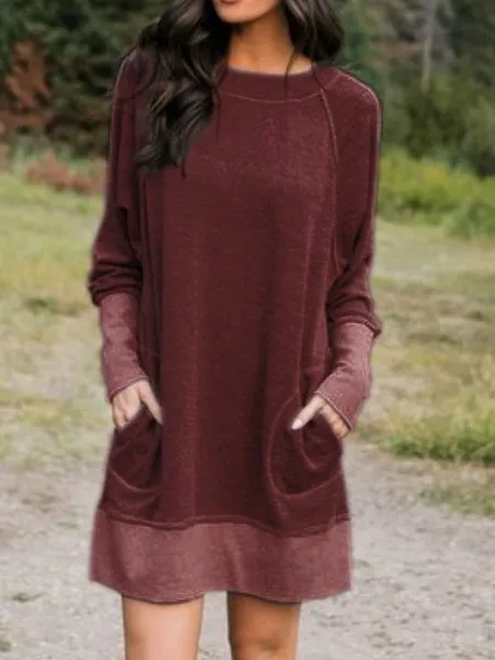 Cotton-Blend Long Sleeve Casual Knitting Tunic Dress
