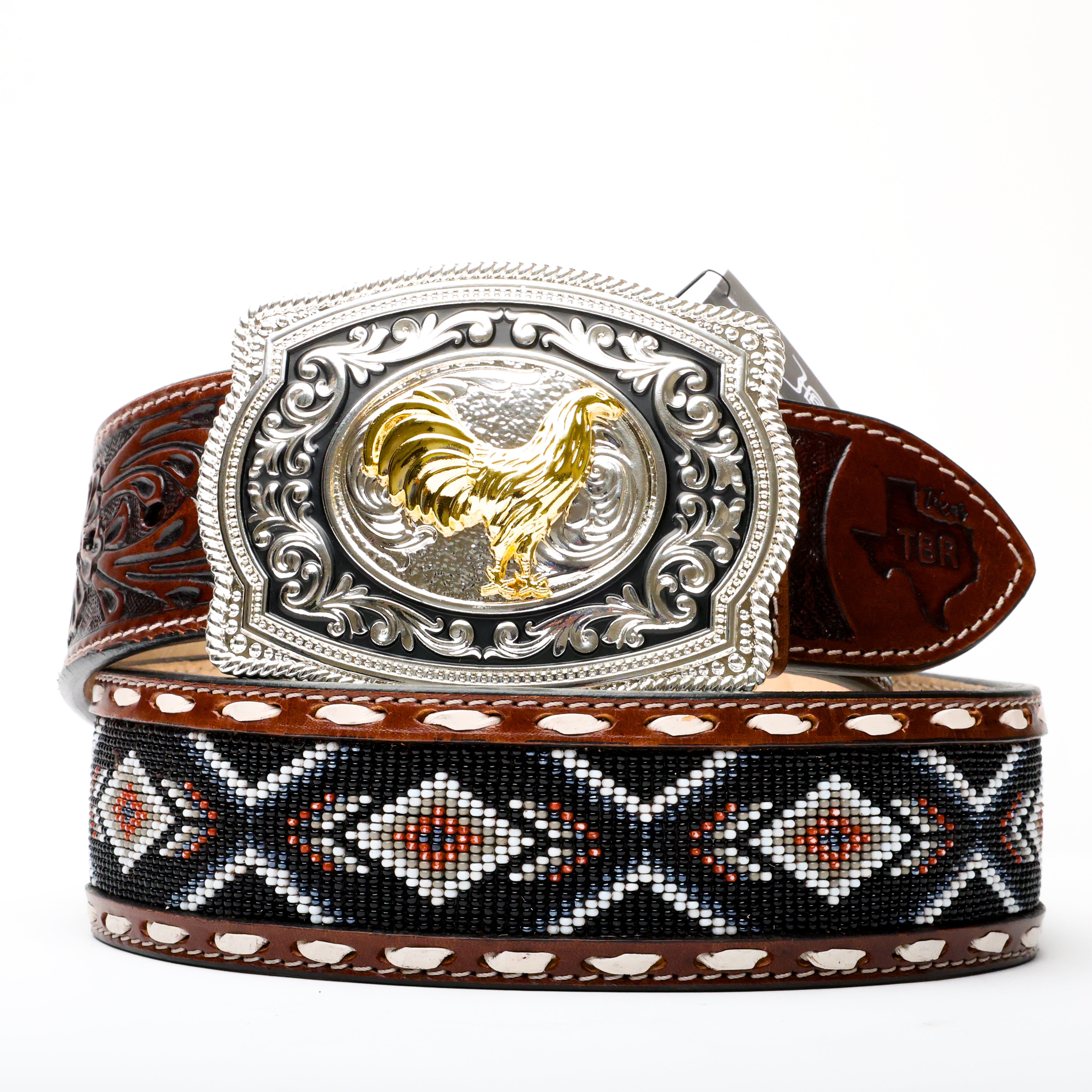 2 Inch Hand-Tooled Artesanal Beaded Leather Belt