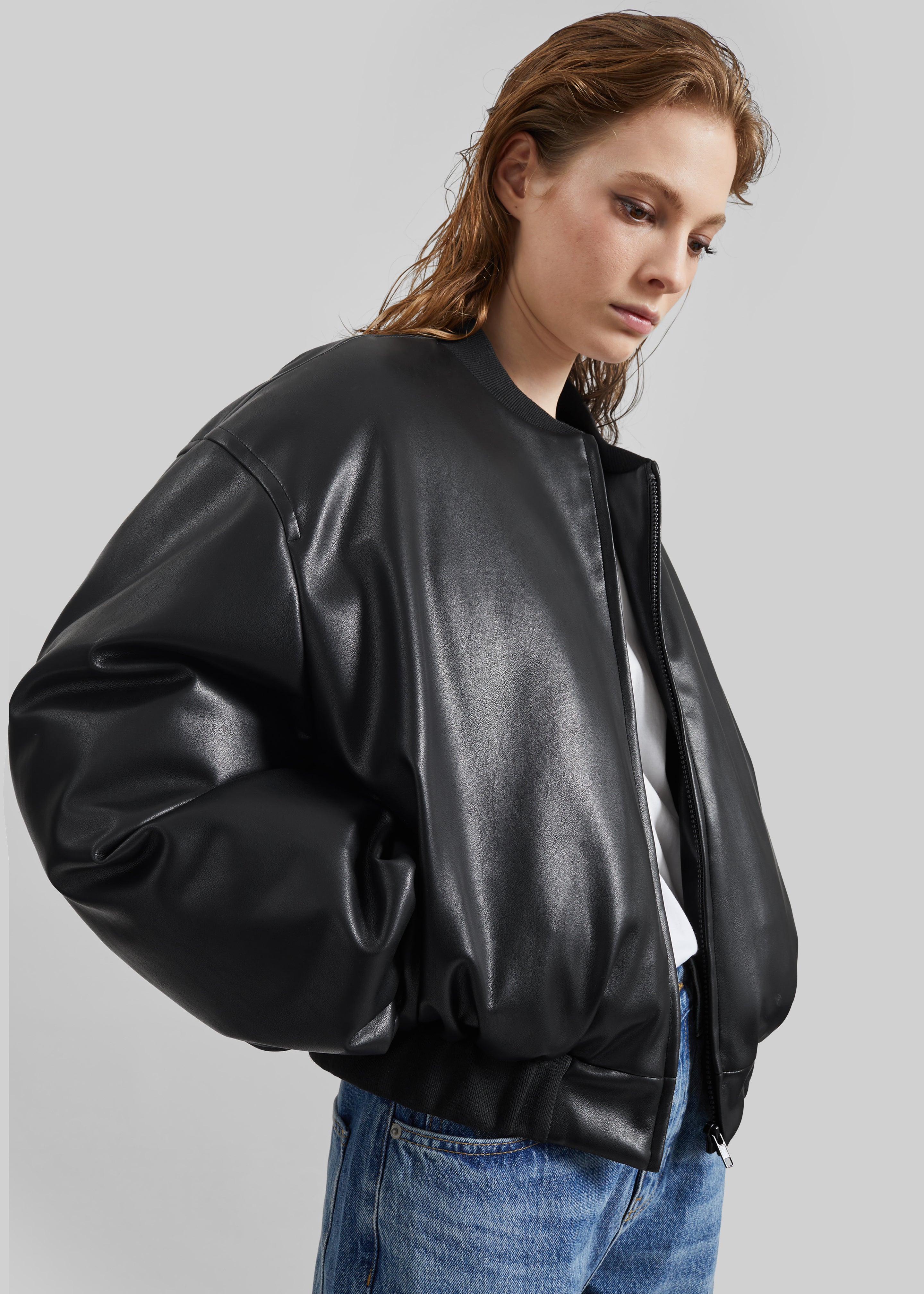 Arolla Faux Leather Draped Jacket - Black