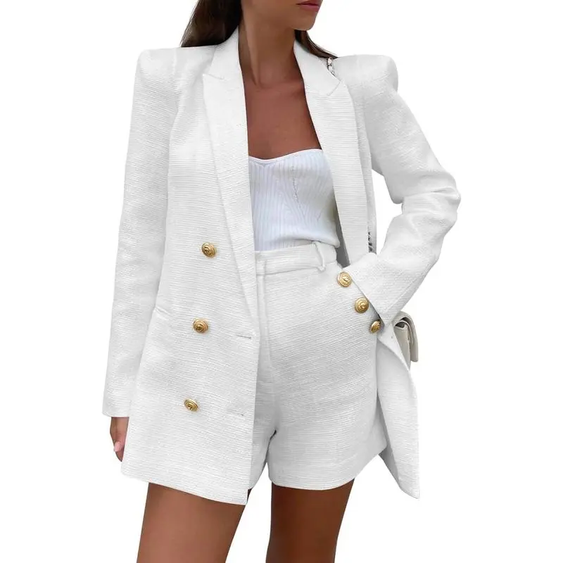 Women's 2 Piece Tweed Blazer Shorts Set