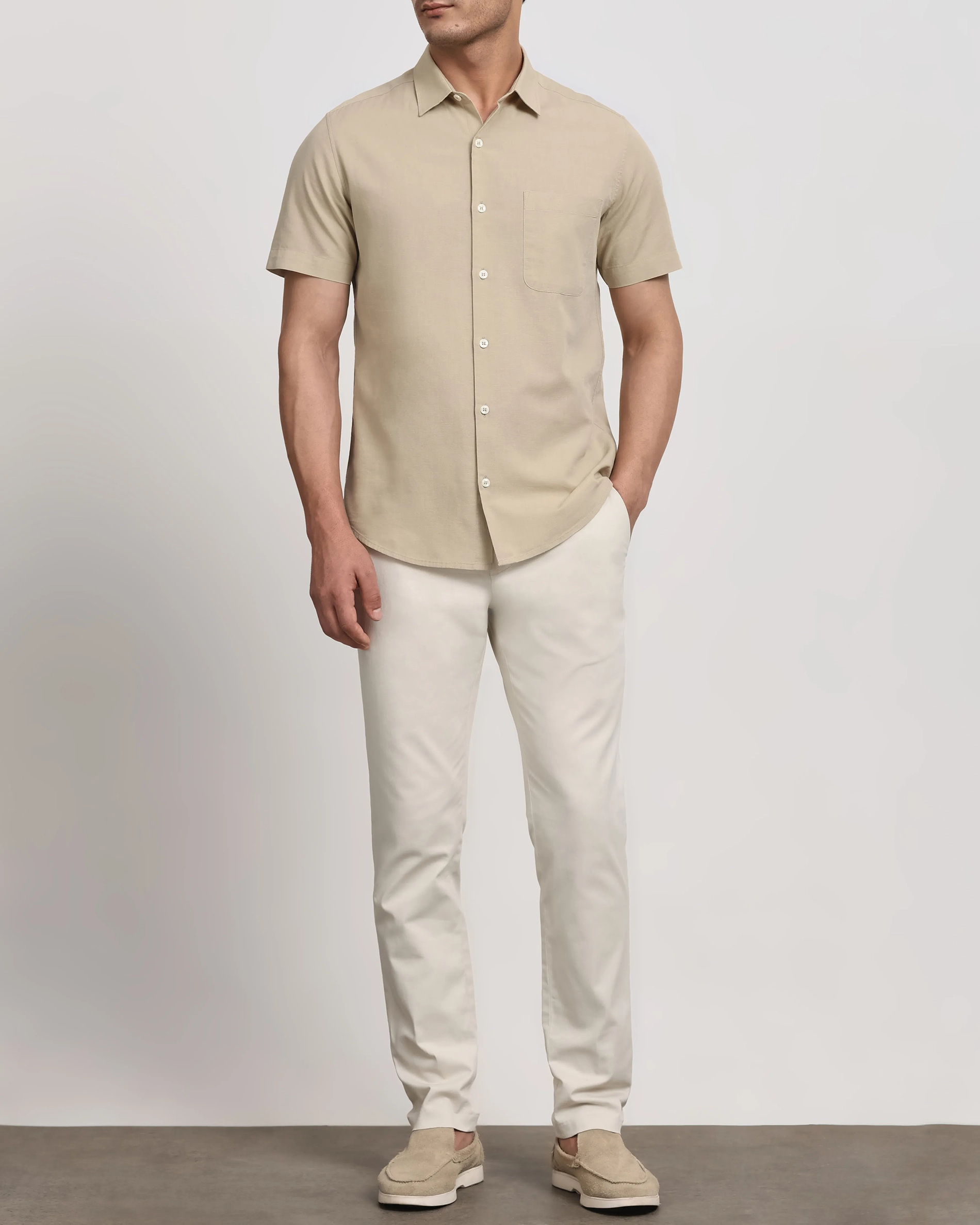Simple And Soft Slim-Fit Breathable Beige Shirt