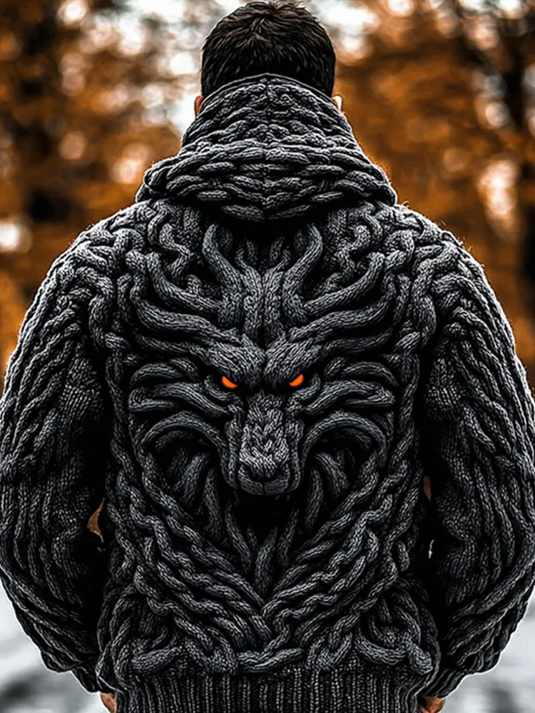 Men's Viking Dragon Style Celtic Thick Zip Hooded Sweater