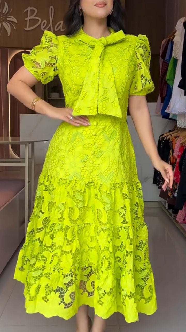 Women's Round Neck Printed Hollow Waist Temperament Dress