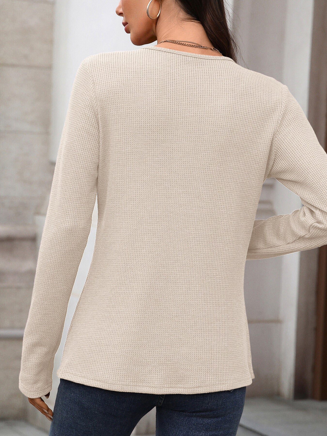 Waffle Knit Long Sleeve T-Shirt