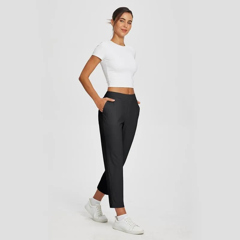Women's Lightweight Breathable Soft  Ankle Pants Business Casual Summer Silky with Zipper Pockets Stretch Petite