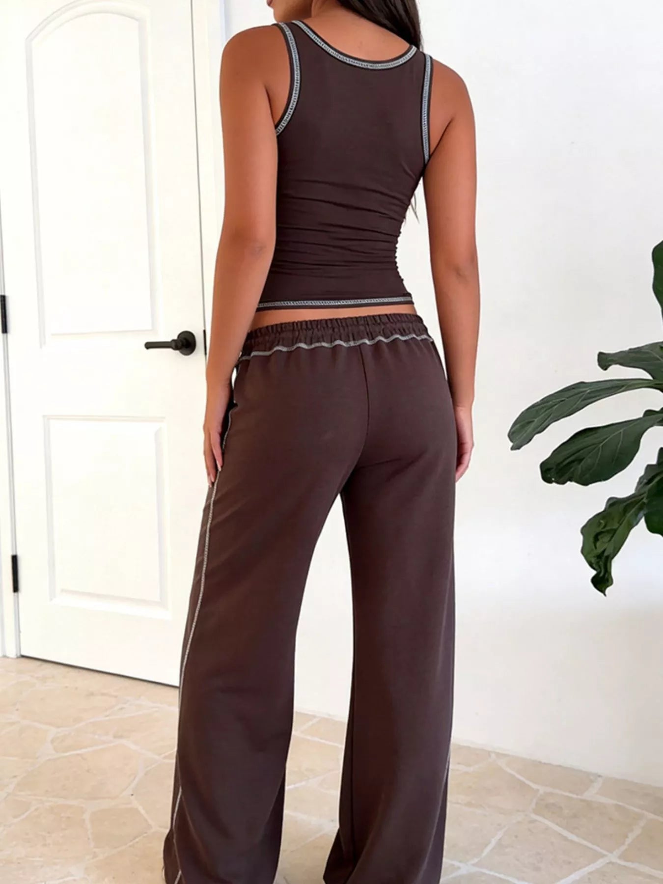 Scoop Neck Tank Top and Drawstring Pants Set