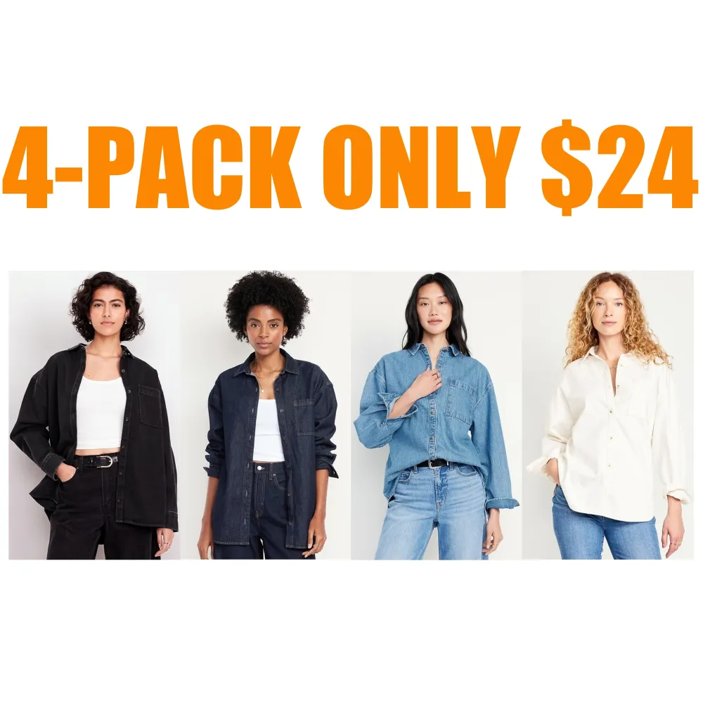 Boyfriend-style button-down denim shirt