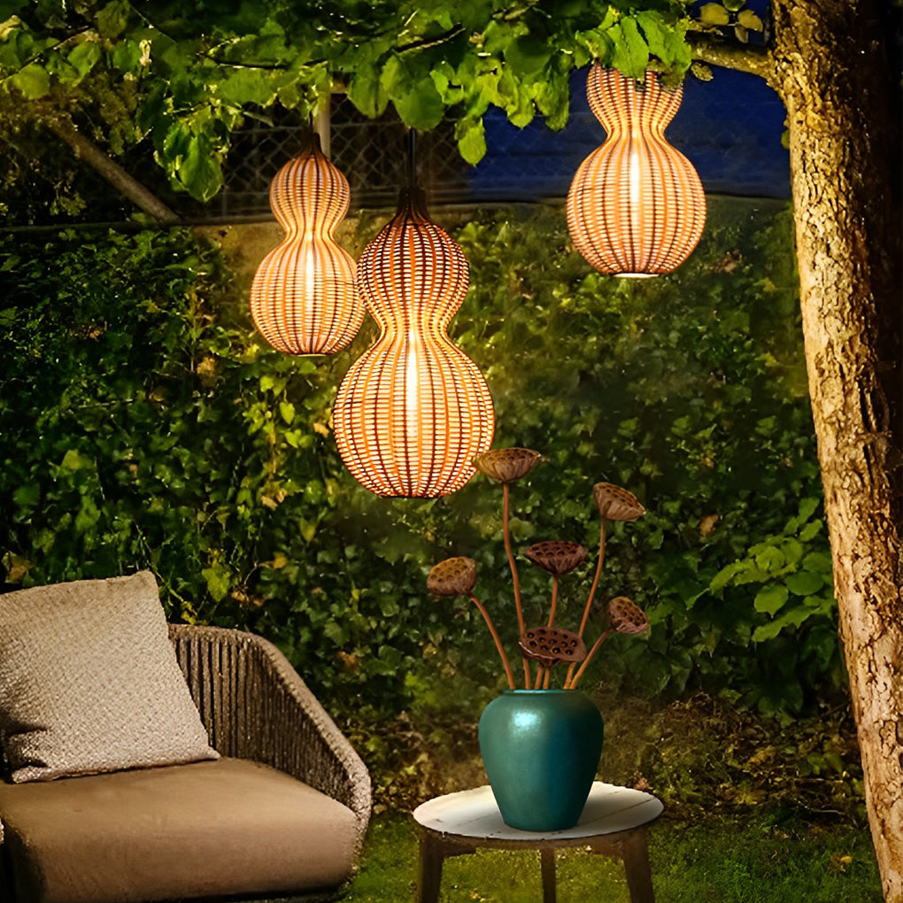 Rattan Gourd Waterproof Retro Outdoor Chandelier Porch Lights Wall Lamp