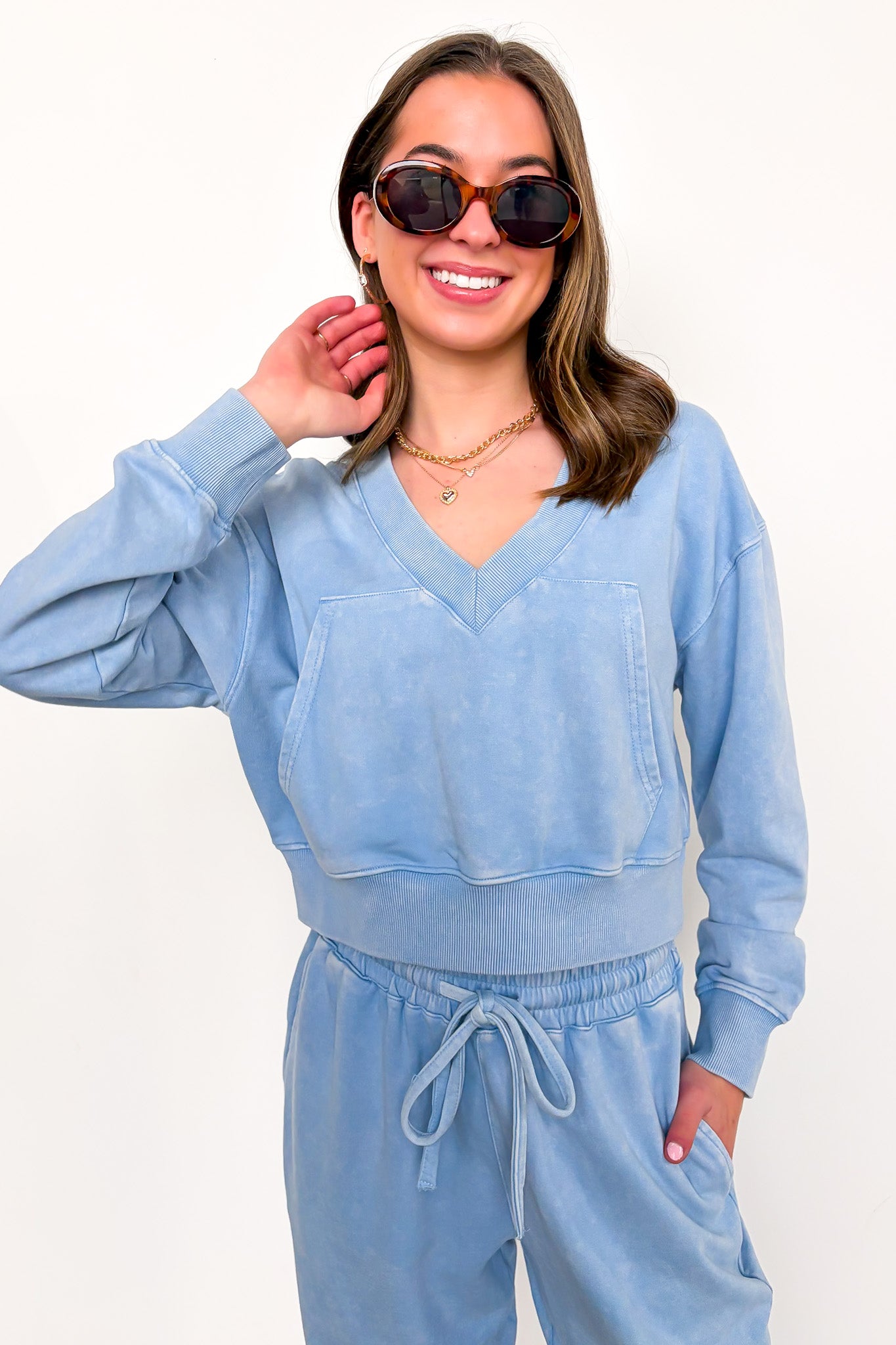 Mineral Wash V-Neck Pullover