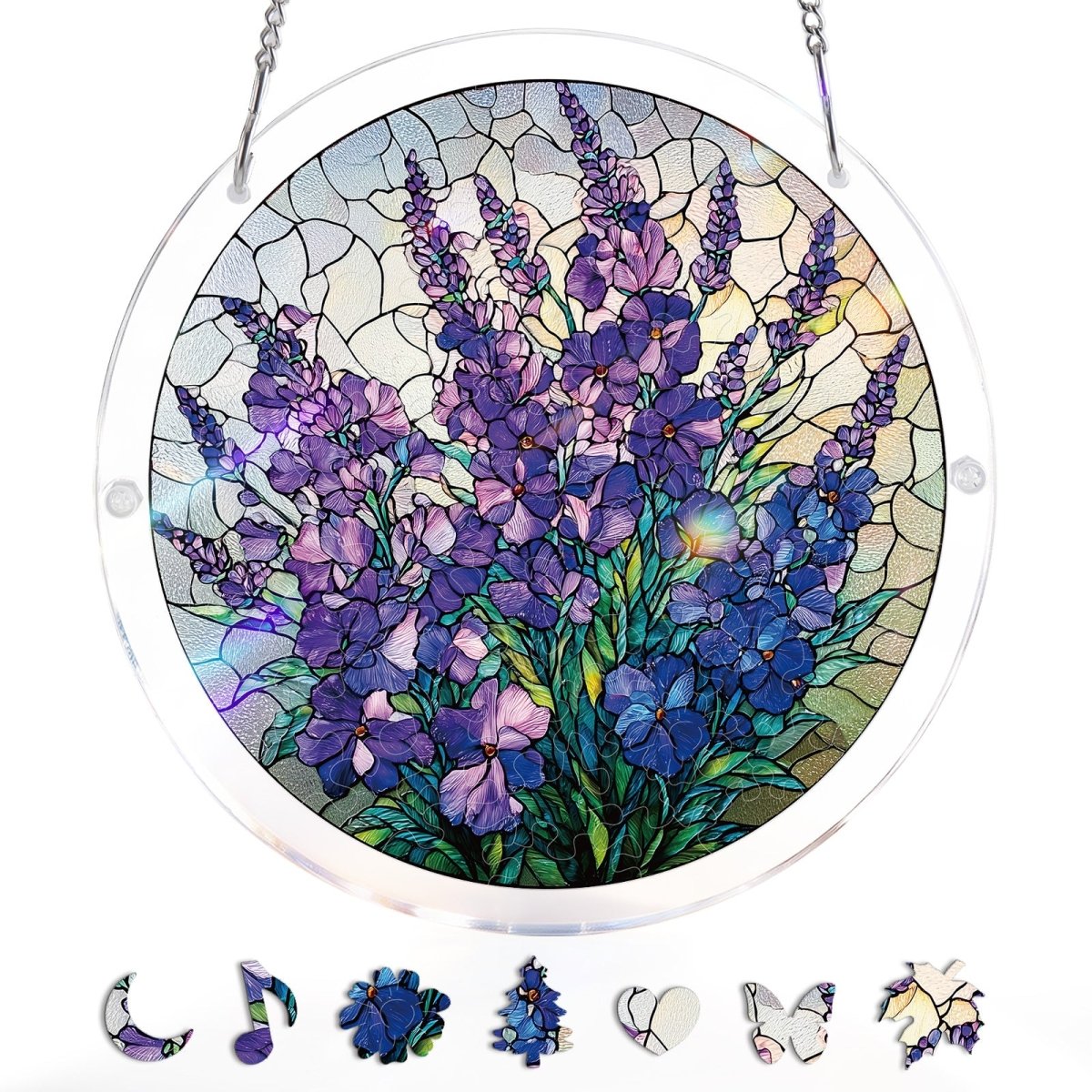 Acrylic Jigsaw Puzzle Suncatcher - Violet Garden Grace