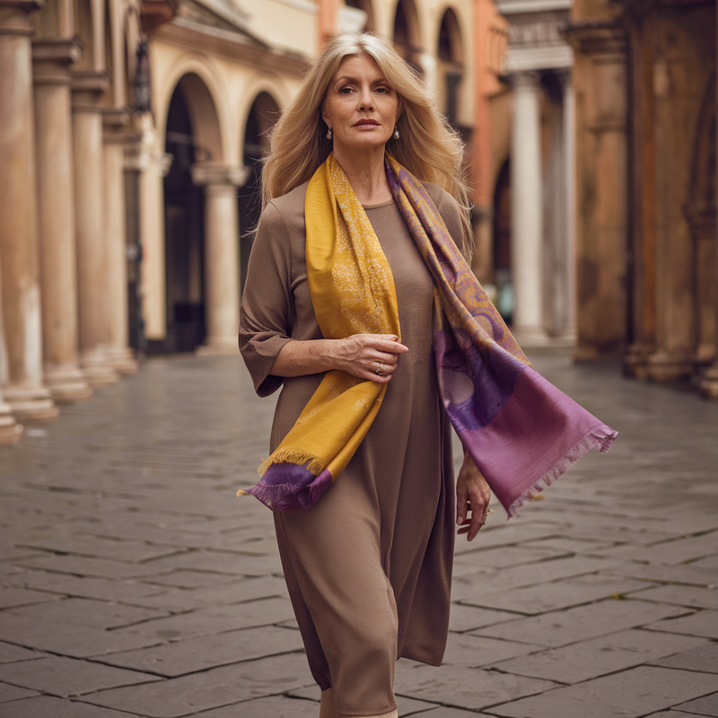 Retro Silk Patchwork Contrast Scarf d249