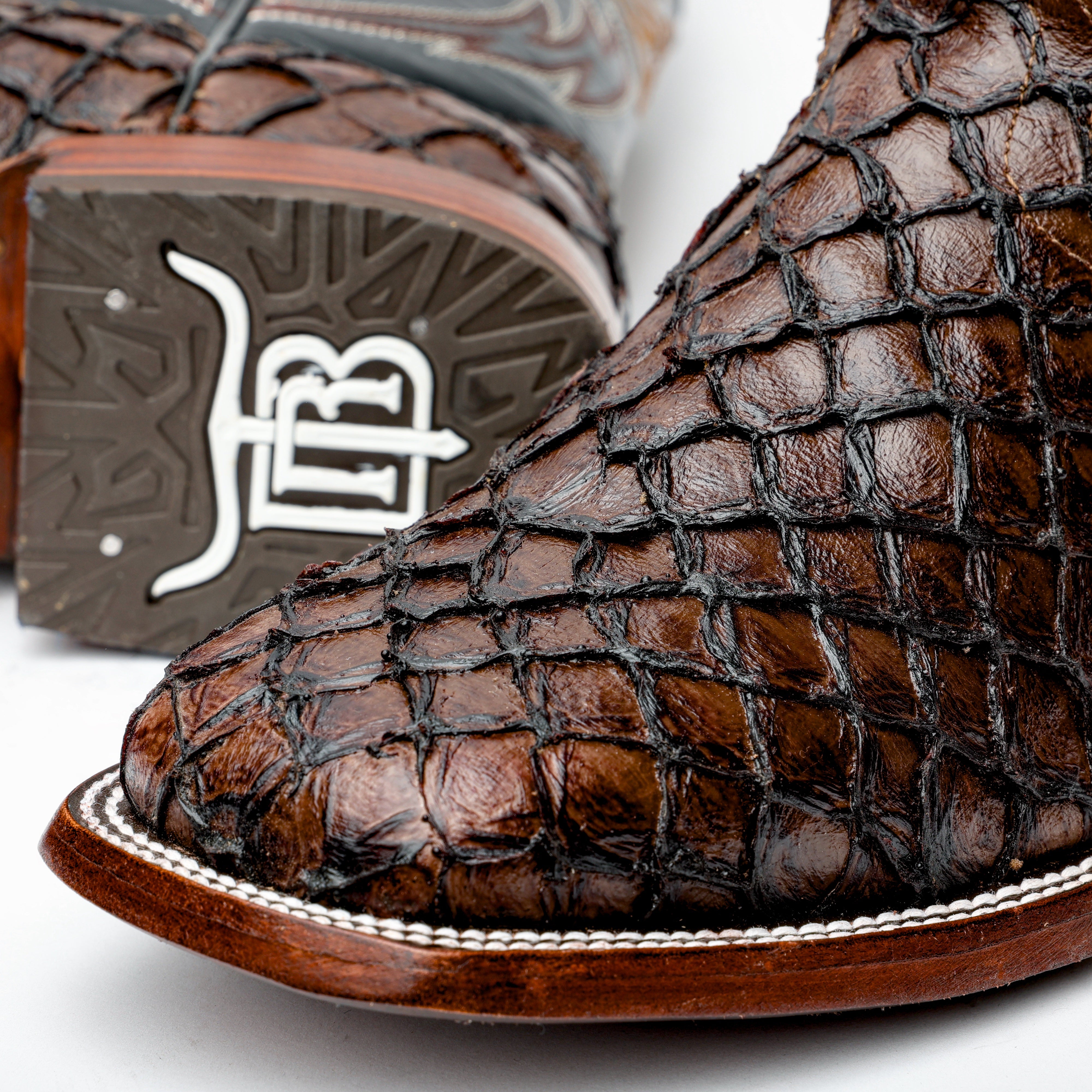 Brown Mini Pirarucu Leather Boots - Square Toe