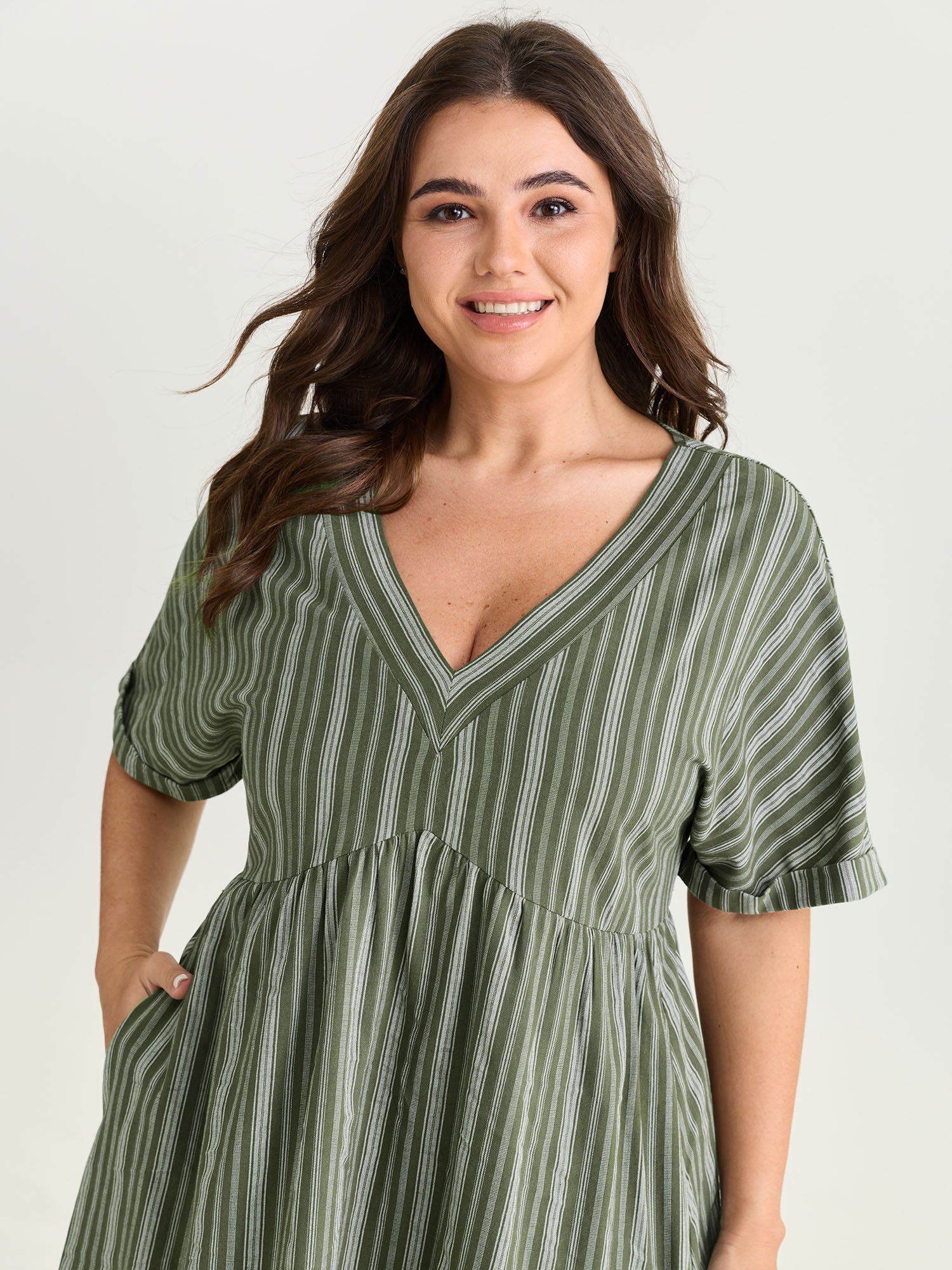 Striped Print V-Neck Midi Dress